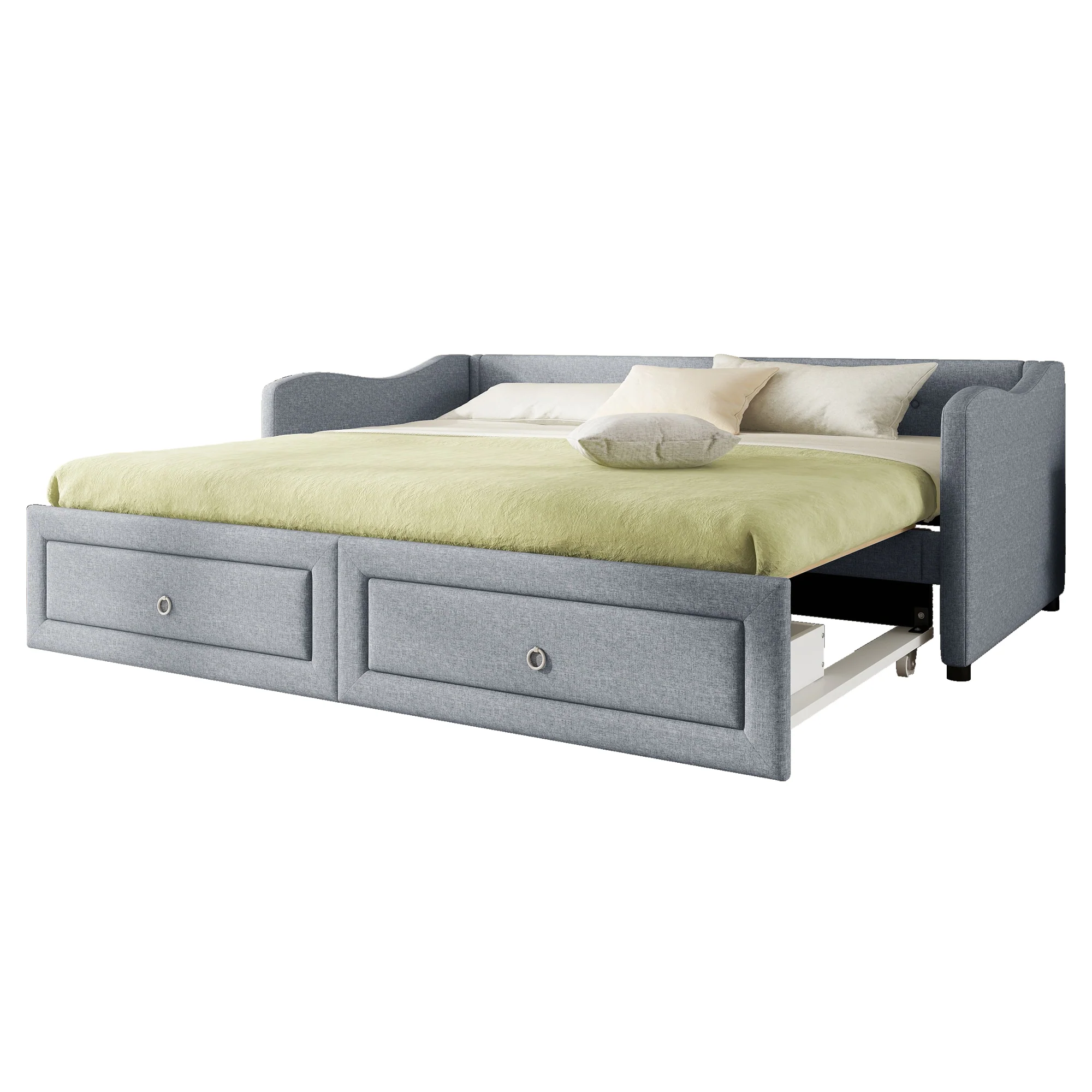Daybed Sofa Bed 90x200cm Pull-out Bed 2 Drawers - Linen Grey - Image 6
