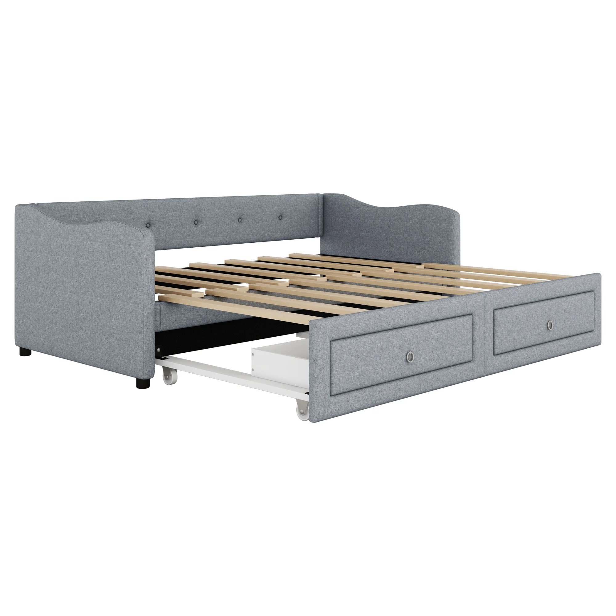 Daybed Sofa Bed 90x200cm Pull-out Bed 2 Drawers - Linen Grey - Image 8