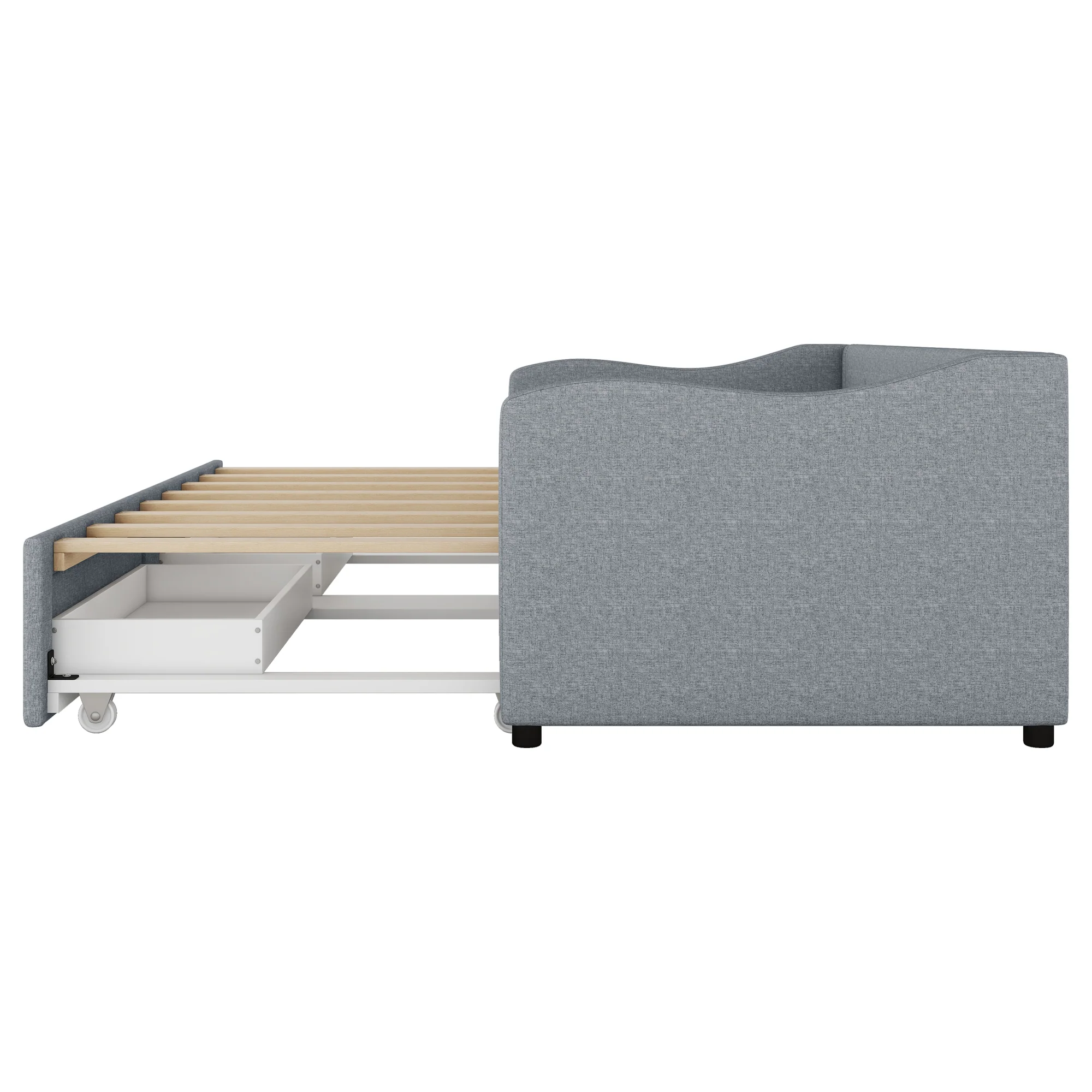 Daybed Sofa Bed 90x200cm Pull-out Bed 2 Drawers - Linen Grey - Image 9