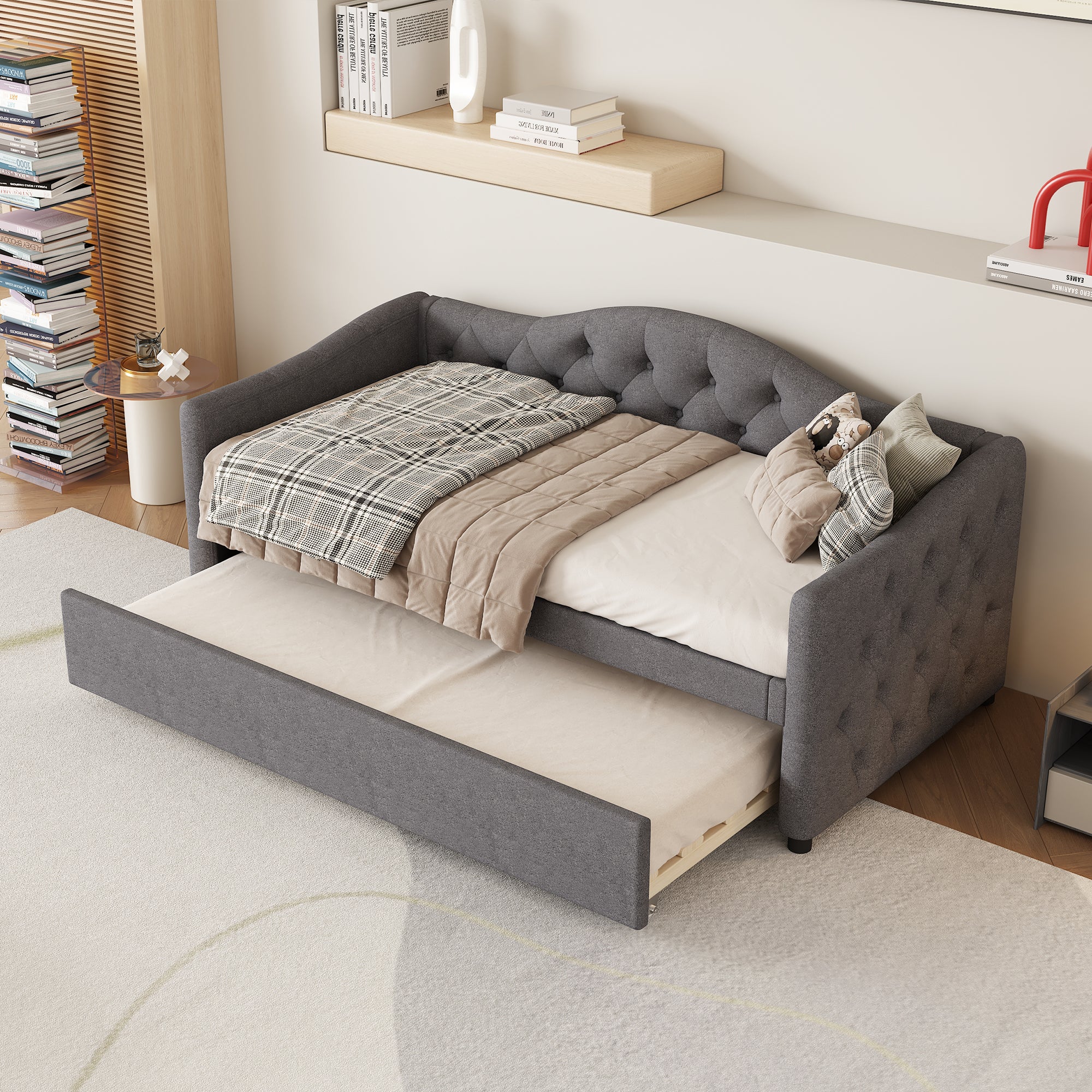 Daybed Sofa Bed 90x200cm Pull-out Bed Minimalist - Linen Grey - Image 4