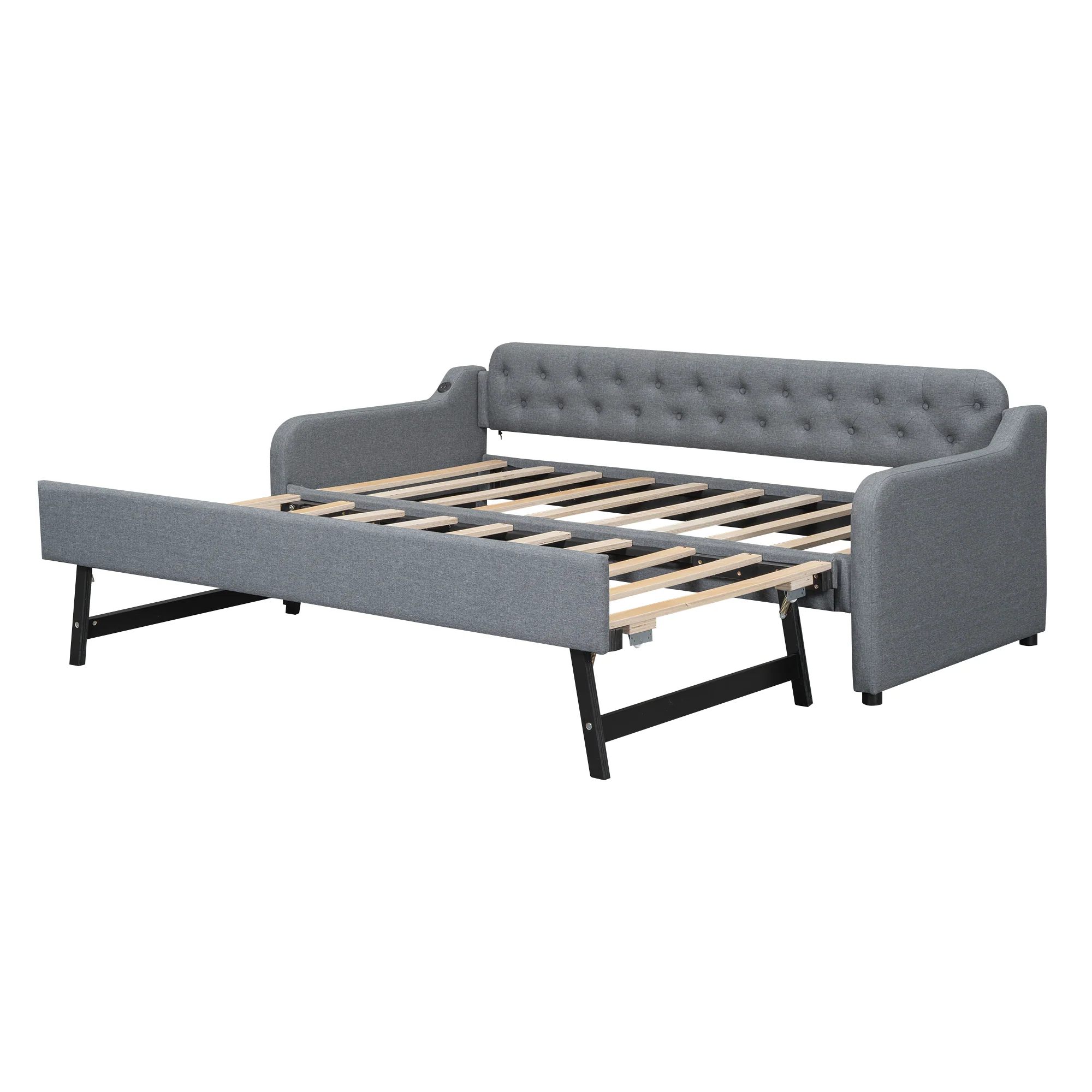 Daybed Sofa Bed 90x200cm Pull-out Rollaway USB Port - Grey - Image 10