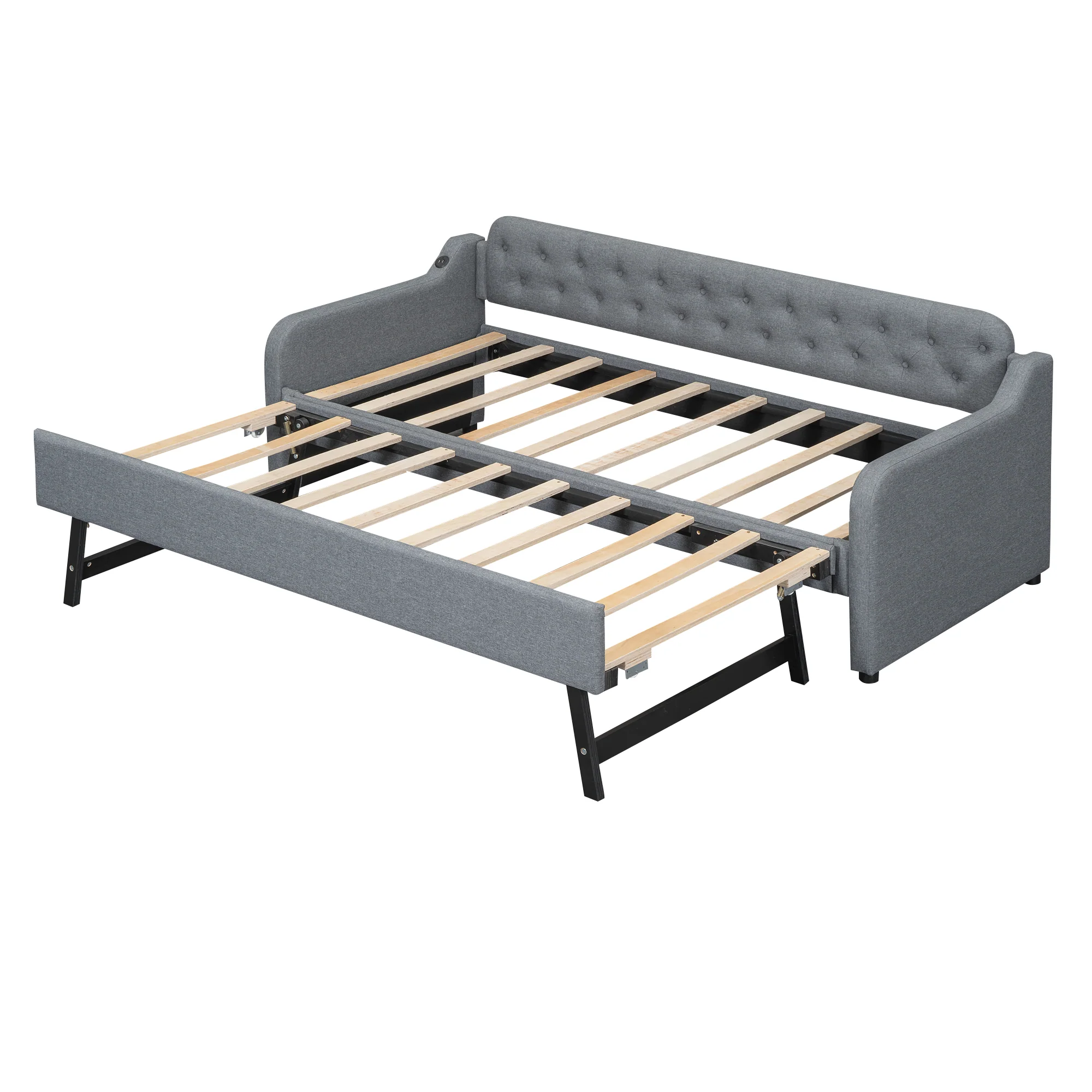 Daybed Sofa Bed 90x200cm Pull-out Rollaway USB Port - Grey - Image 7