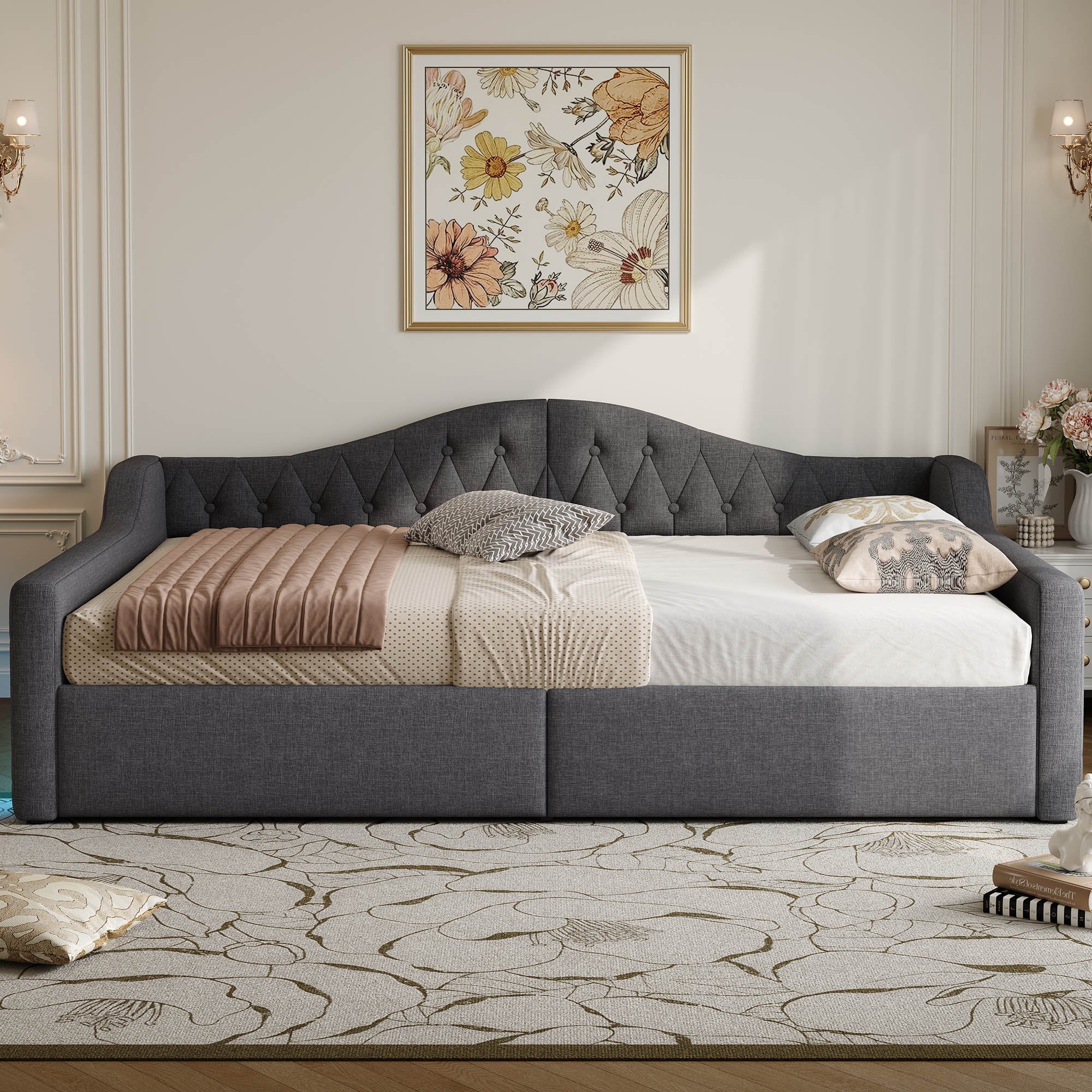 Daybed Upholstered 140x200cm LED Storage - Grey - Image 3