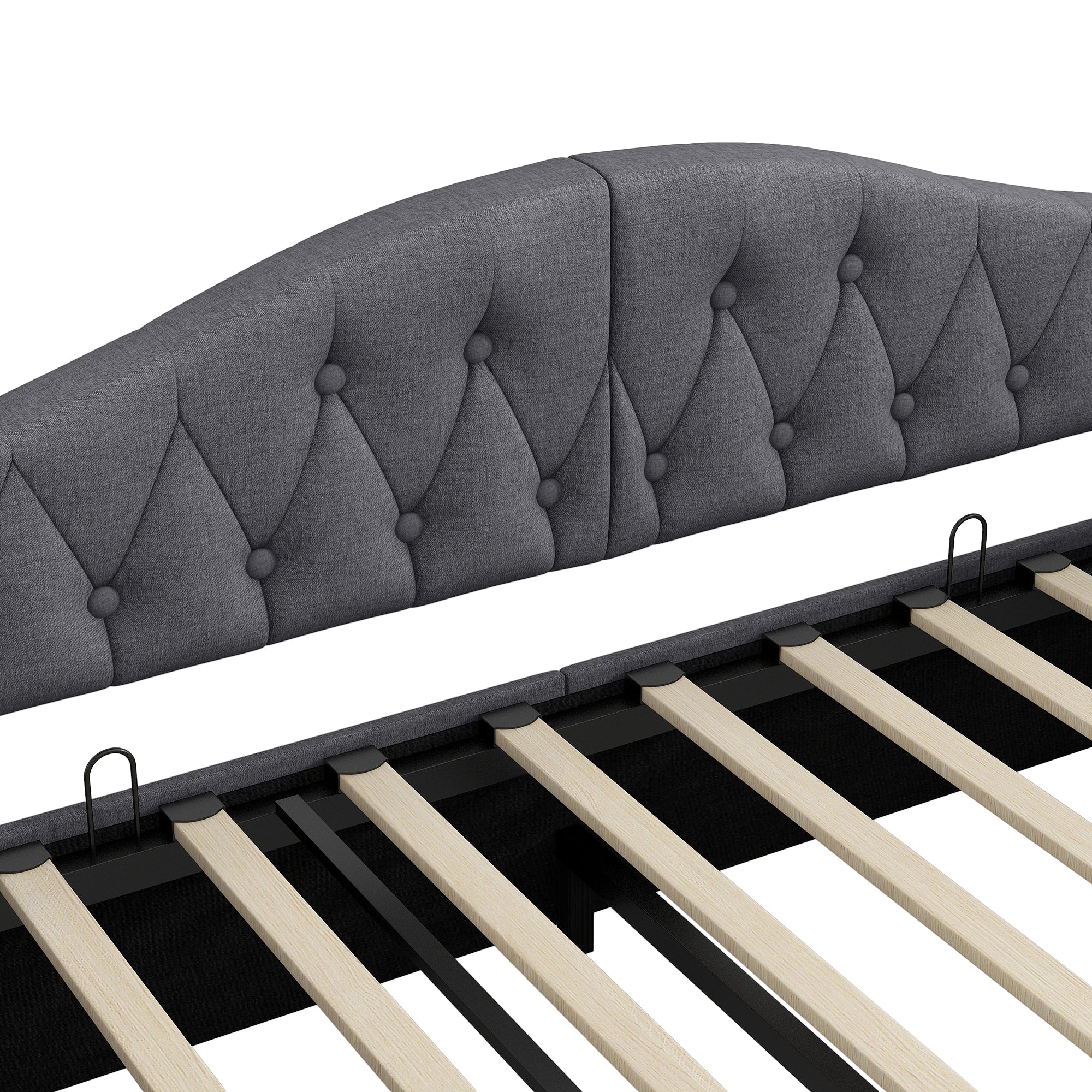 Daybed Upholstered 140x200cm LED Storage - Grey - Image 9