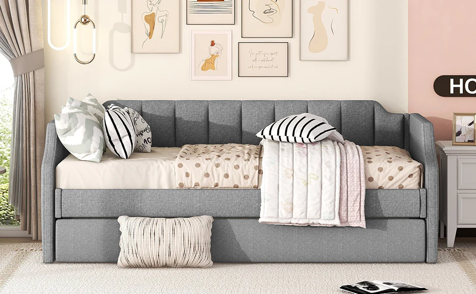 Daybed Upholstered Single Rollaway Bed 90x200cm - Grey - Image 9