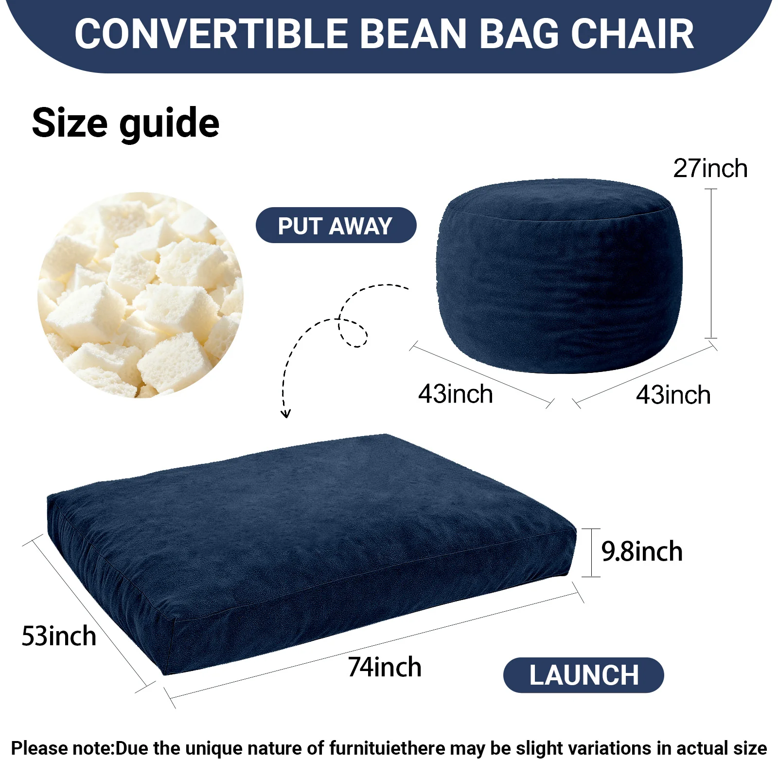 DBC-LANSE Convertible Bean Bag Chair Bed - Image 3