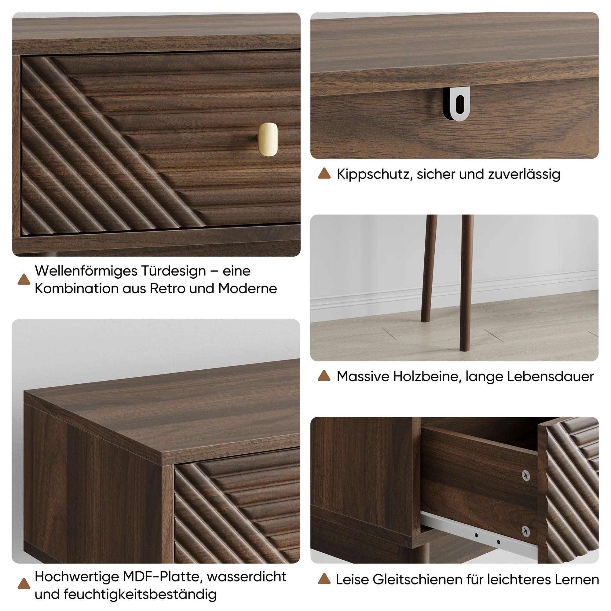 Desk, Console Table with Drawers and Open Shelves, Walnut - Image 6
