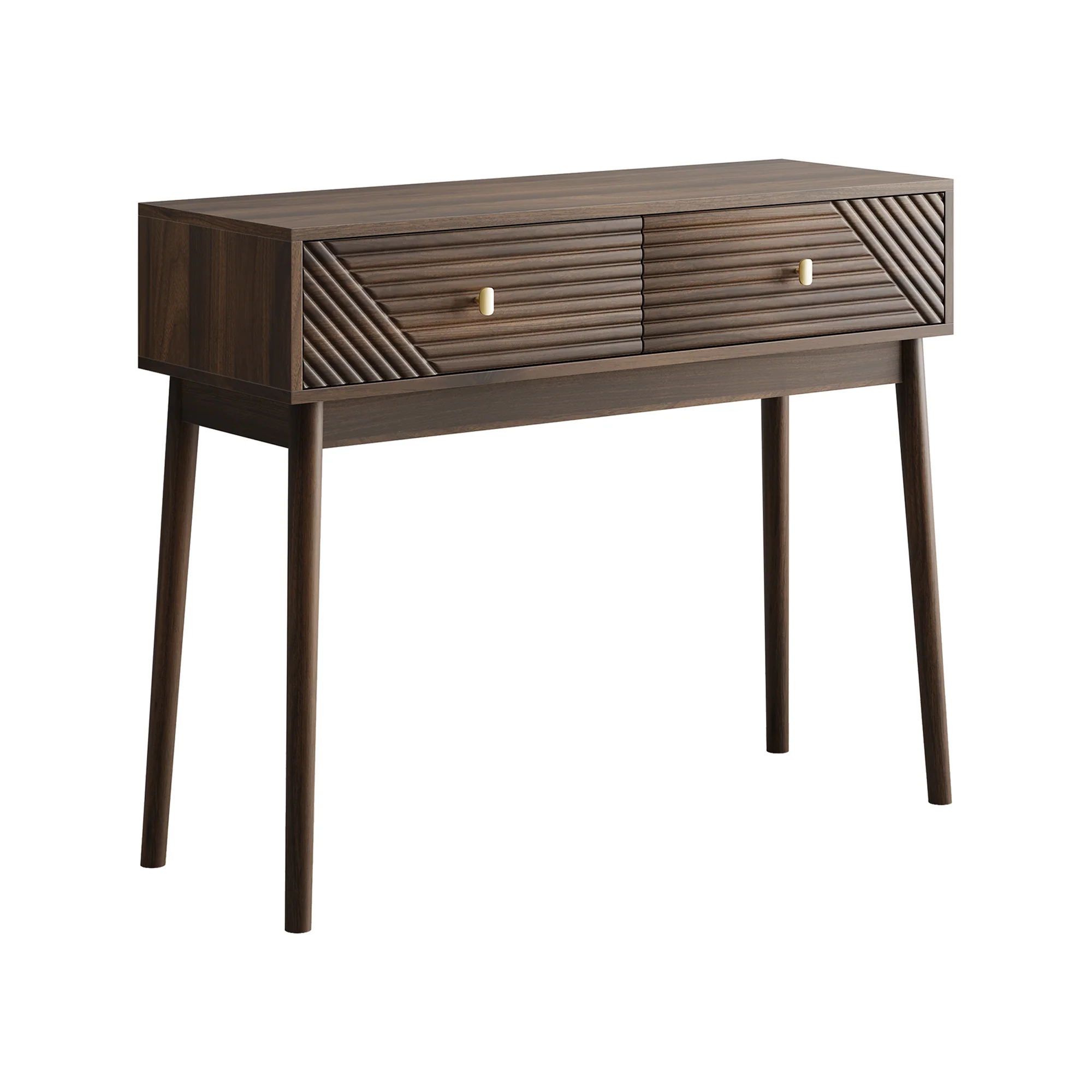 Desk, Console Table with Drawers and Open Shelves, Walnut - Image 8