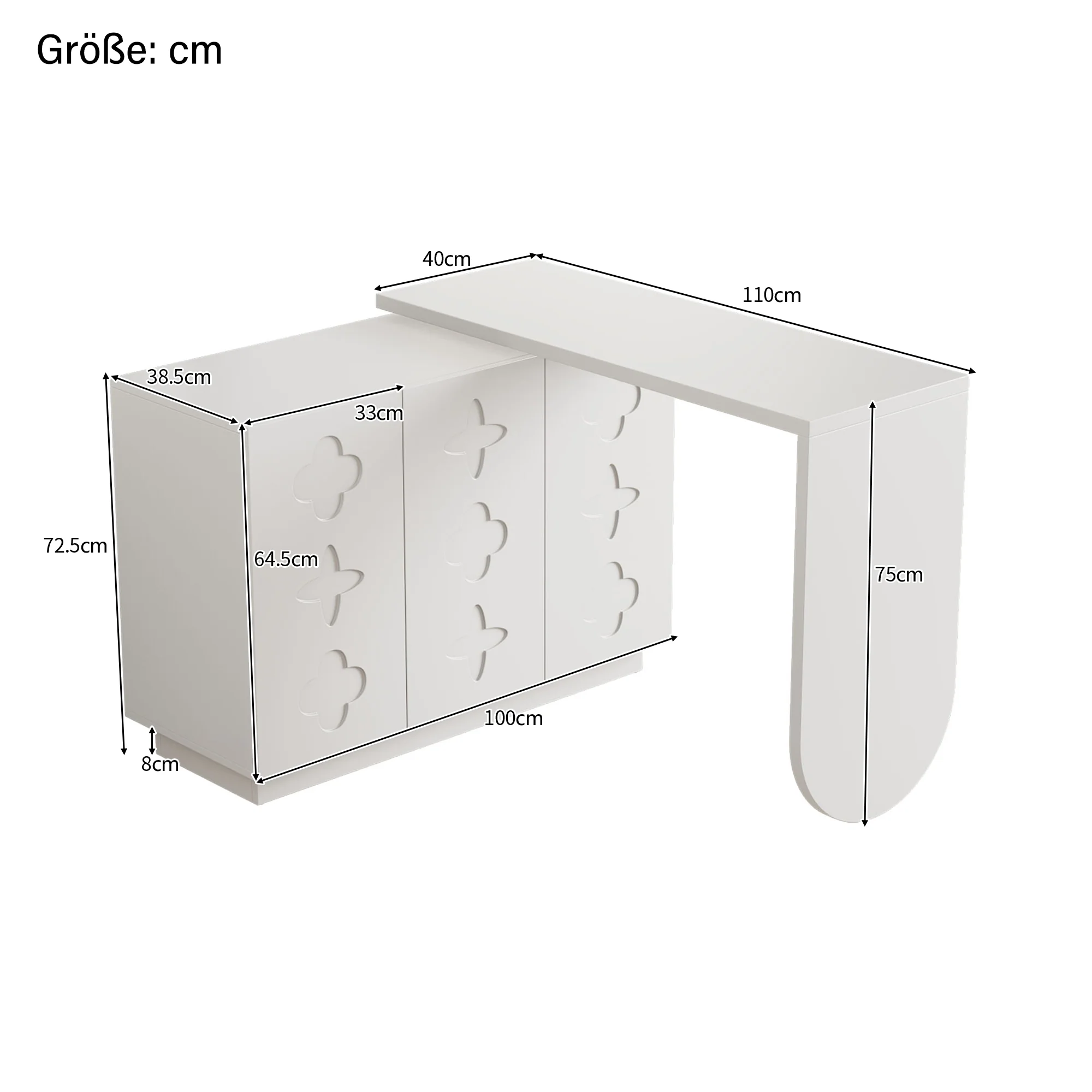 Desk, Rotating L-Shaped Corner, 110 cm White - Image 2