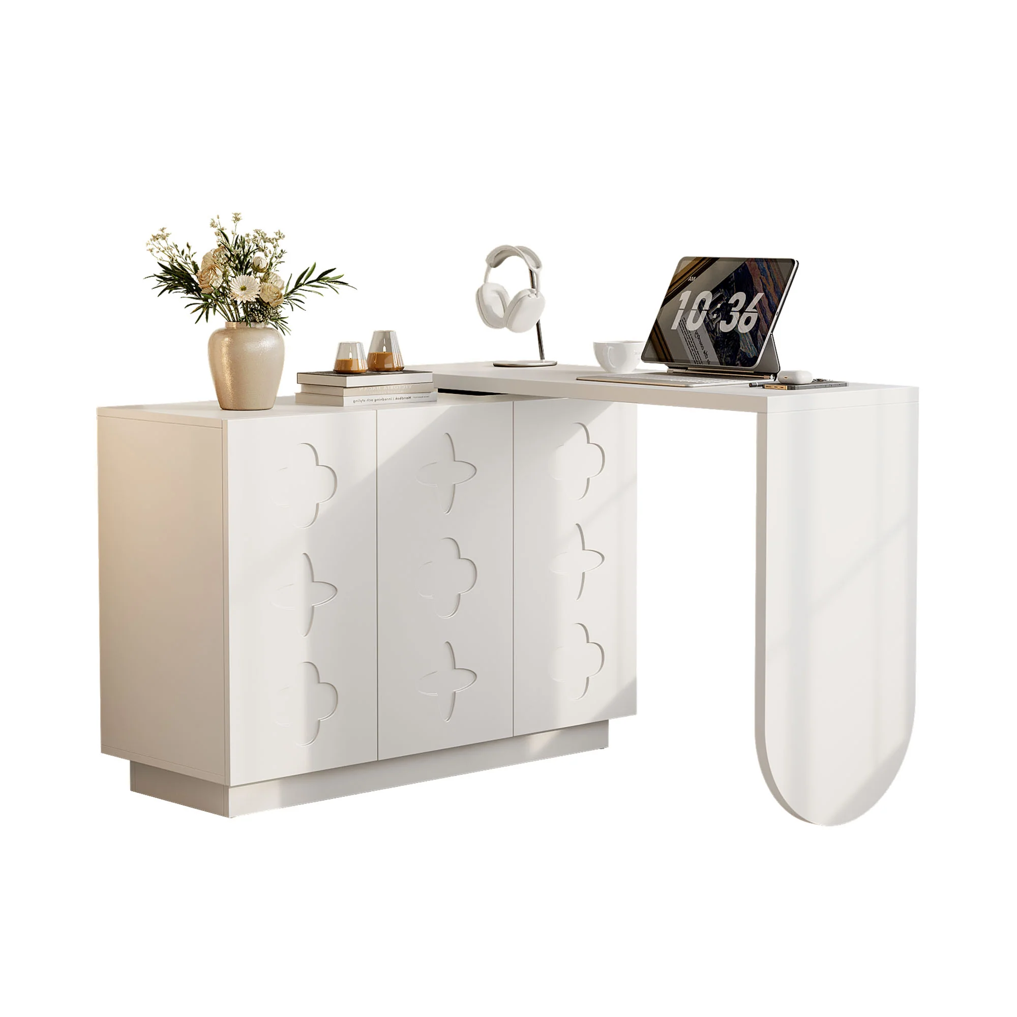Desk, Rotating L-Shaped Corner, 110 cm White - Image 4