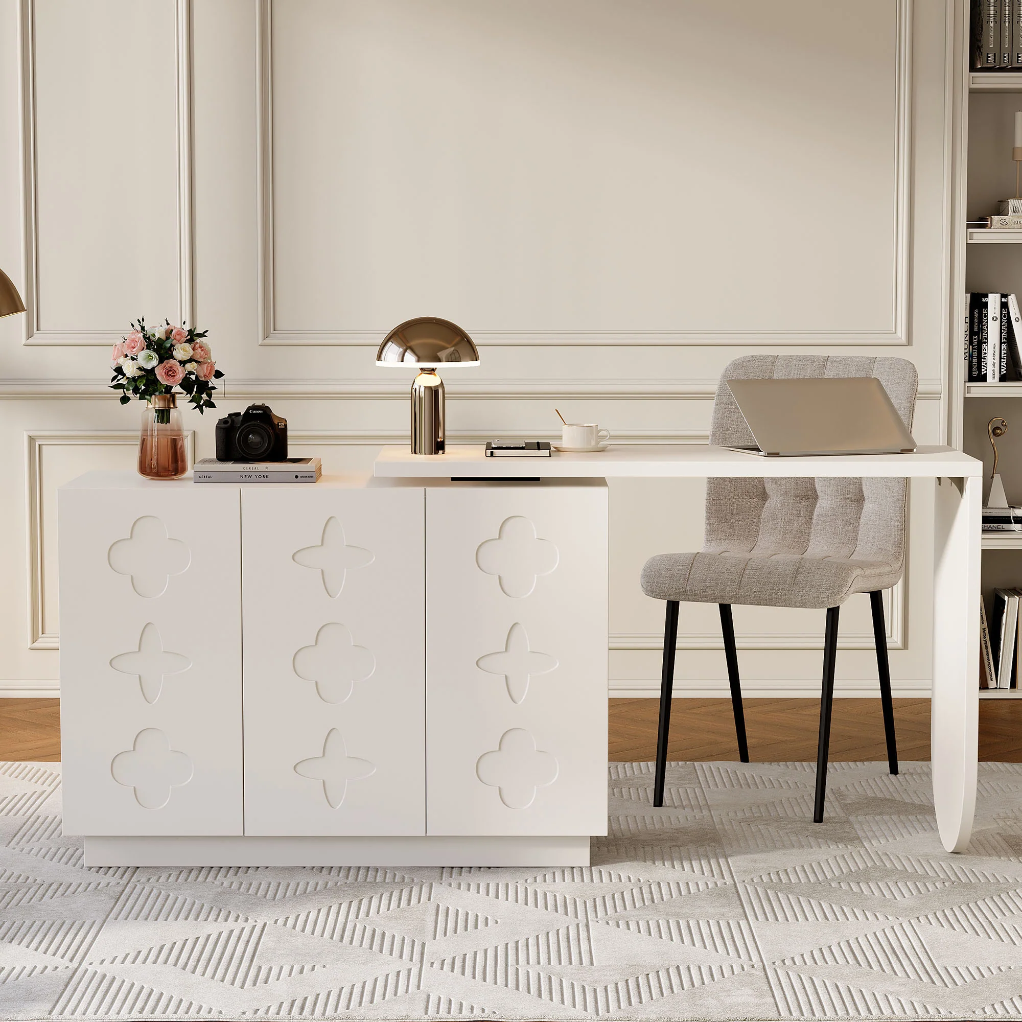 Desk, Rotating L-Shaped Corner, 110 cm White - Image 6