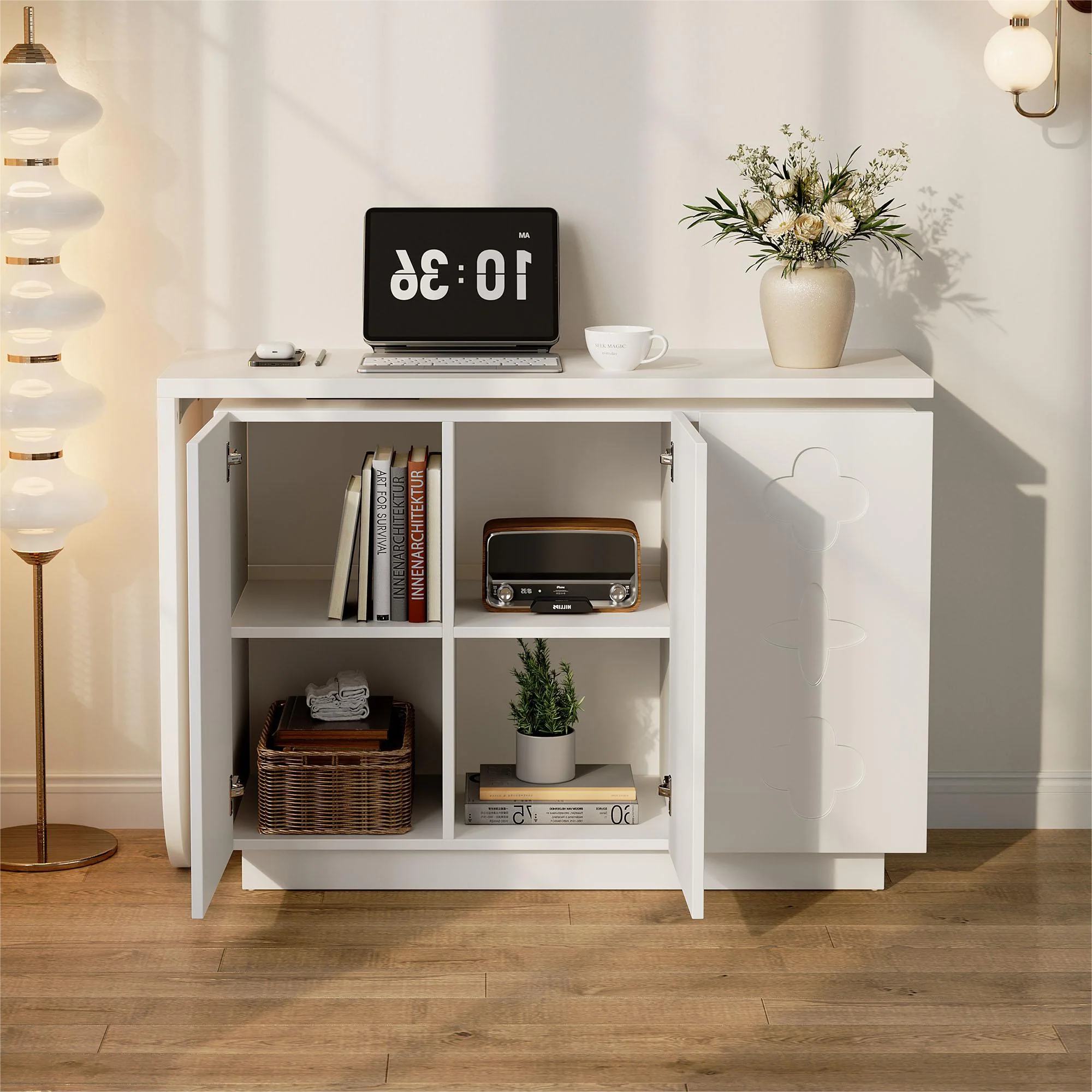 Desk, Rotating L-Shaped Corner, 110 cm White - Image 8