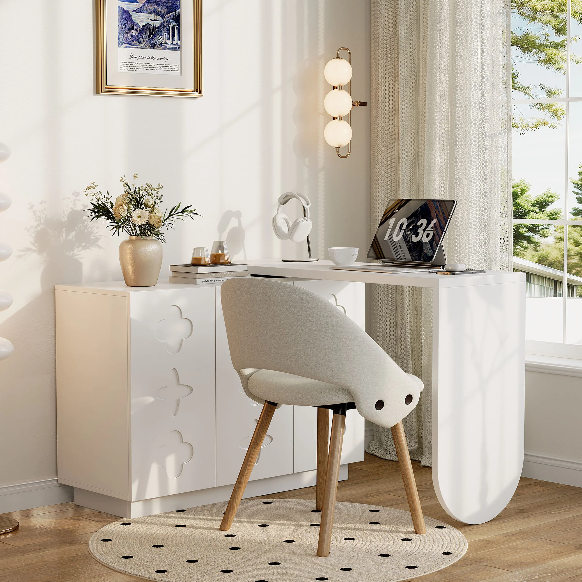 Desk, Rotating L-Shaped Corner, 110 cm White - Image 9