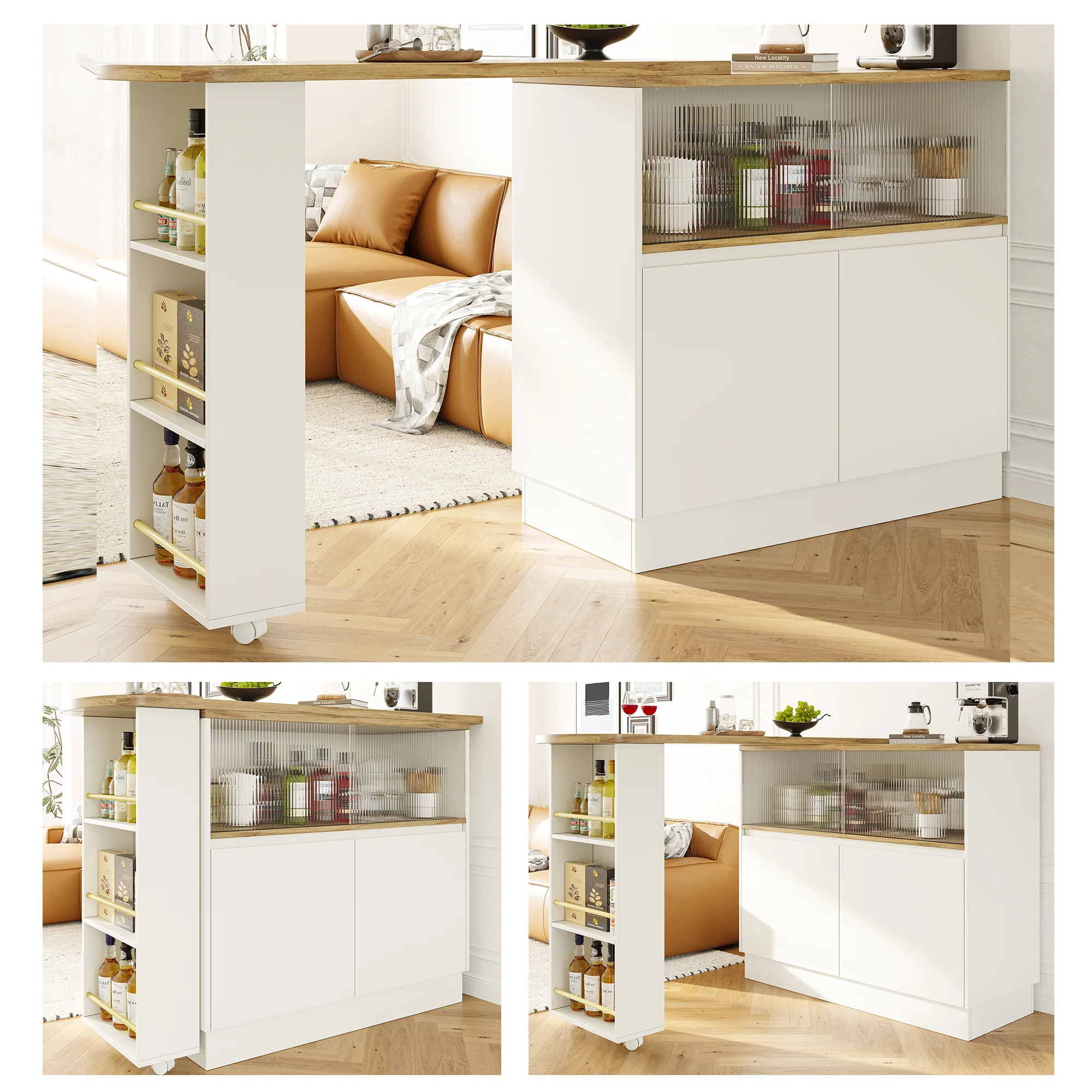 Dining Bar 360° Rotating Multifunctional Sideboard Shelves & Glass