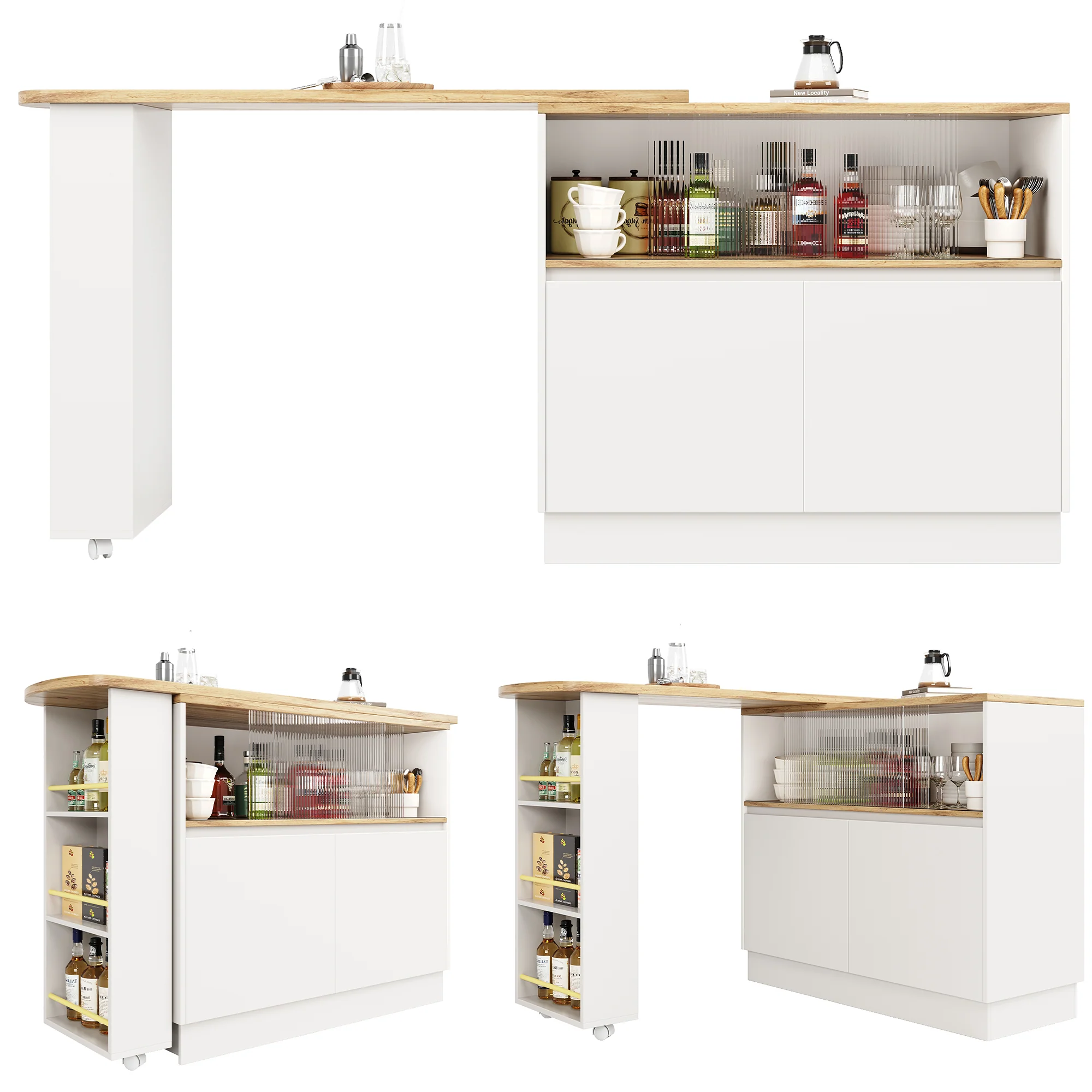 Dining Bar 360° Rotating Multifunctional Sideboard Shelves & Glass - Image 10