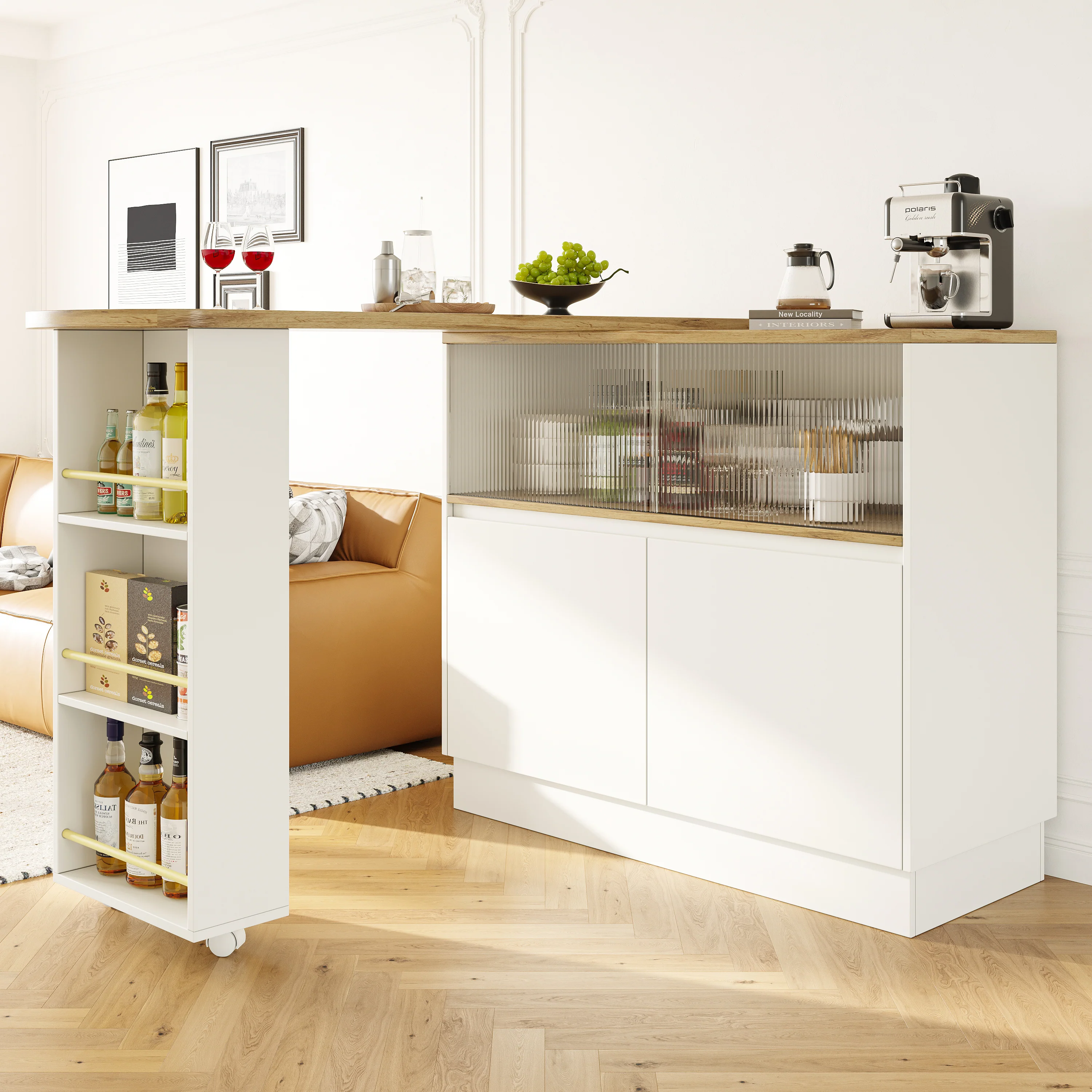 Dining Bar 360° Rotating Multifunctional Sideboard Shelves & Glass - Image 3
