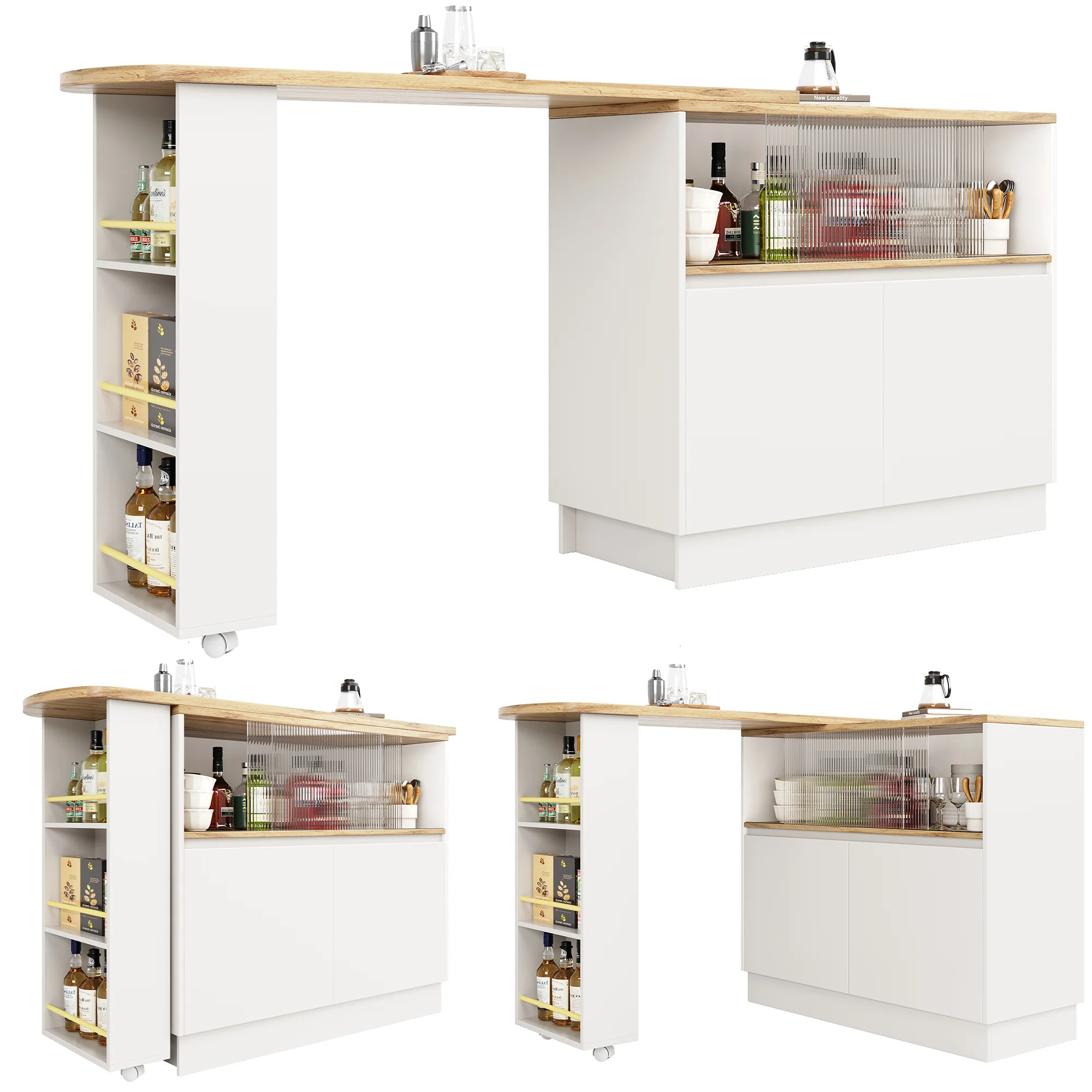 Dining Bar 360° Rotating Multifunctional Sideboard Shelves & Glass - Image 6