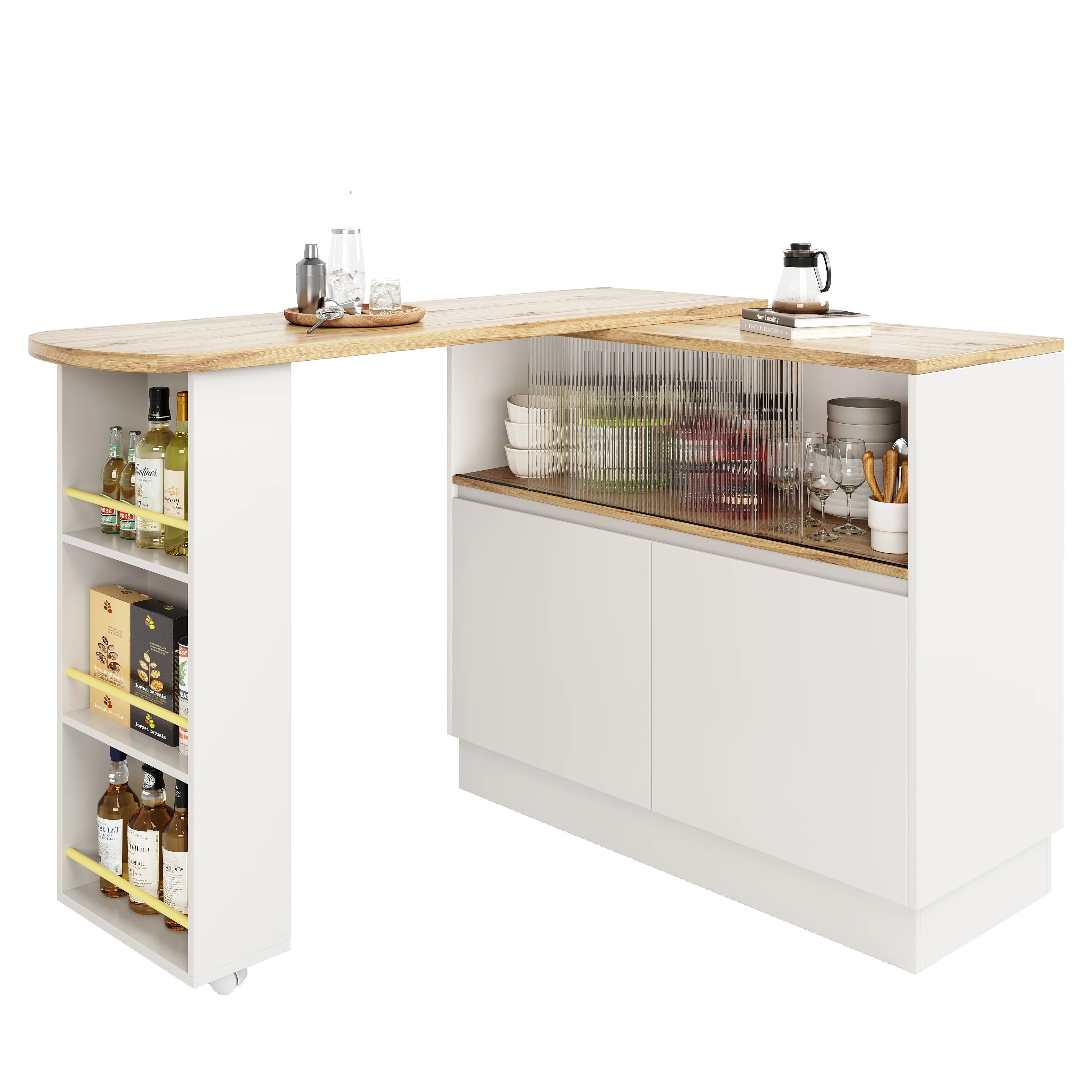 Dining Bar 360° Rotating Multifunctional Sideboard Shelves & Glass - Image 7