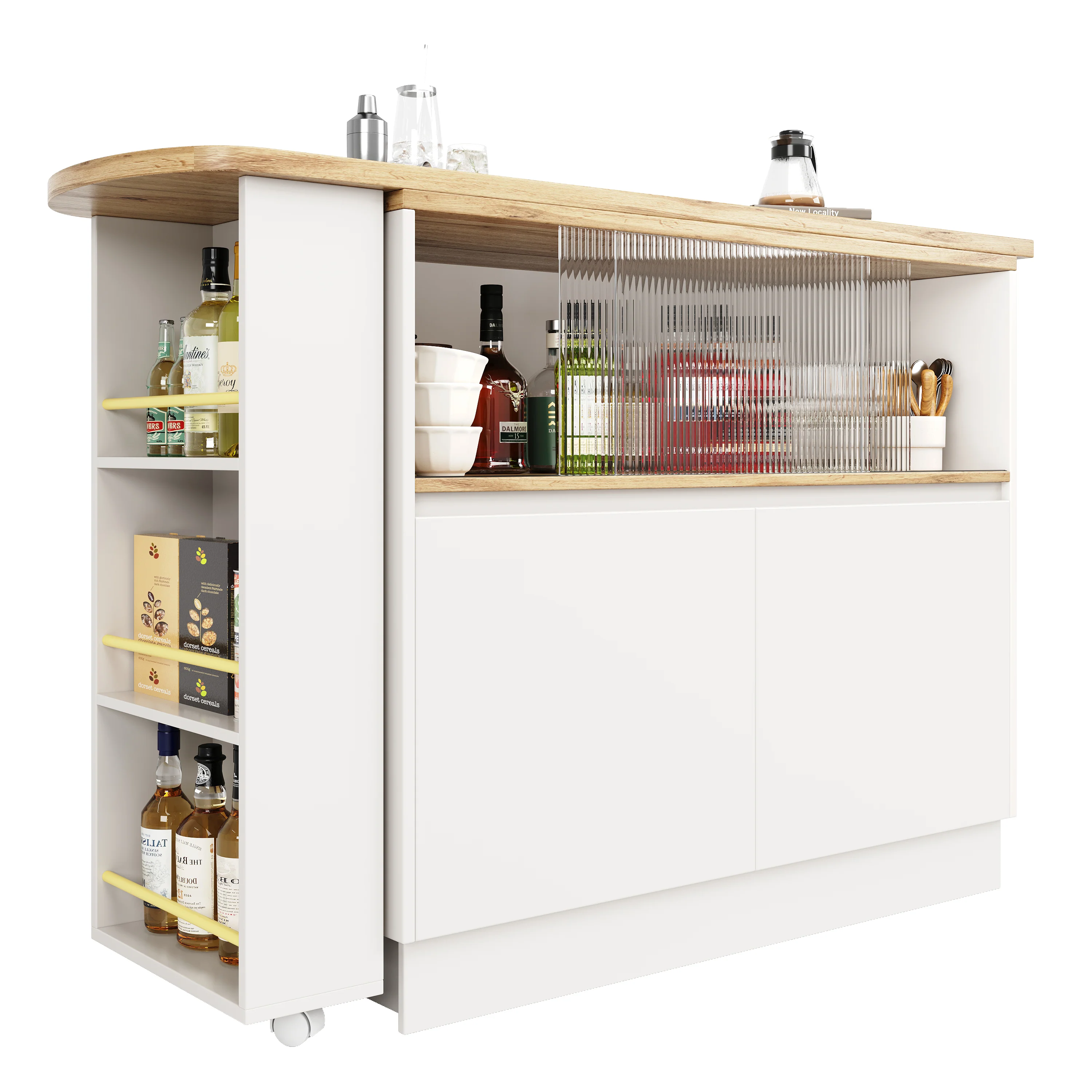 Dining Bar 360° Rotating Multifunctional Sideboard Shelves & Glass - Image 8