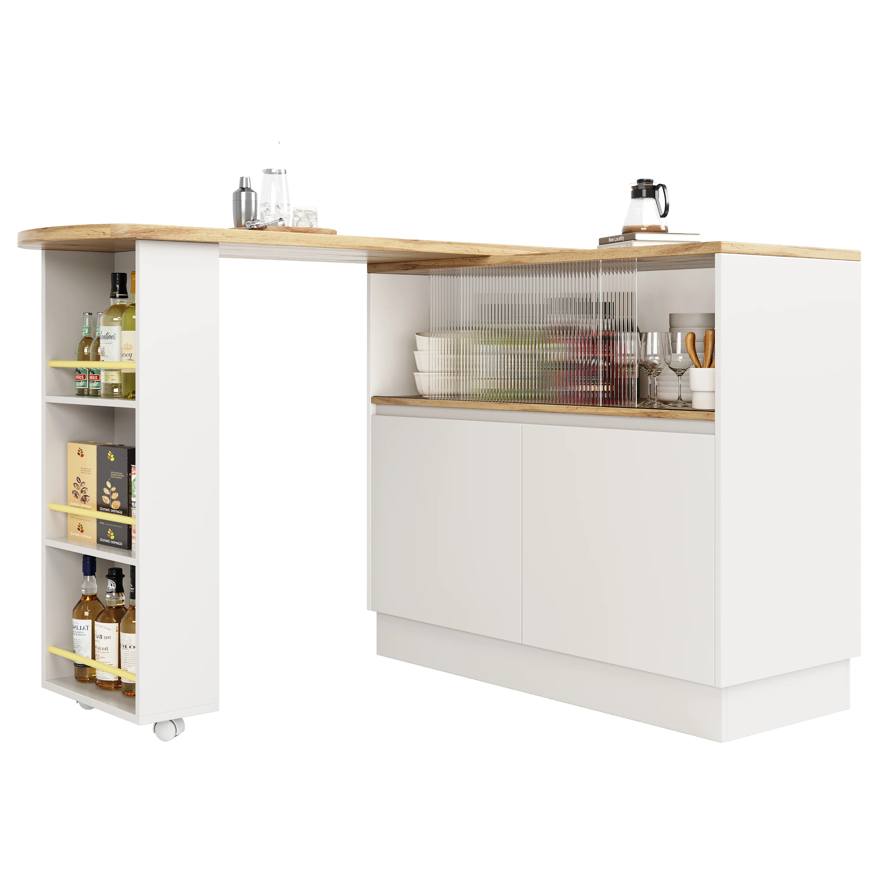 Dining Bar 360° Rotating Multifunctional Sideboard Shelves & Glass - Image 9