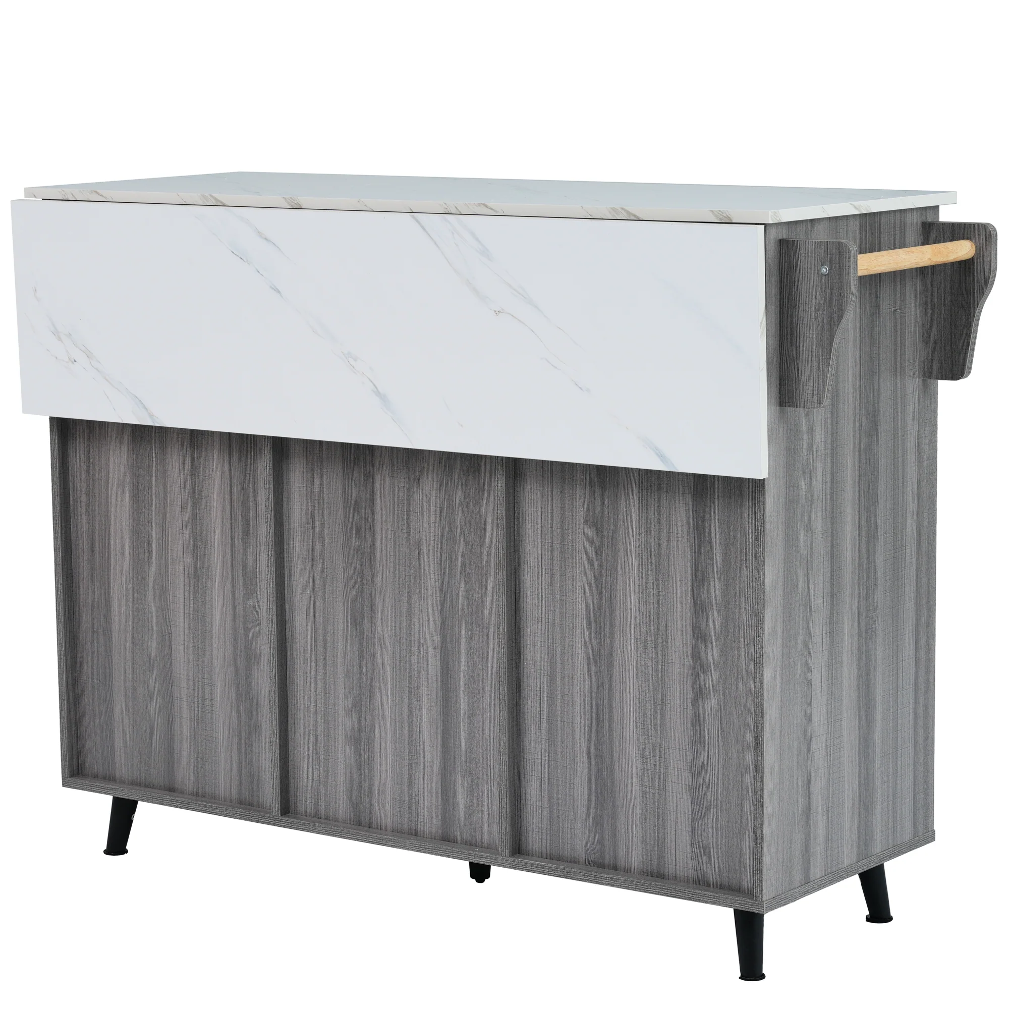 Dining Cart Kitchen Island Folding Table 5 Wheels Storage 2 Drawers - White/Khaki Grey - Image 9