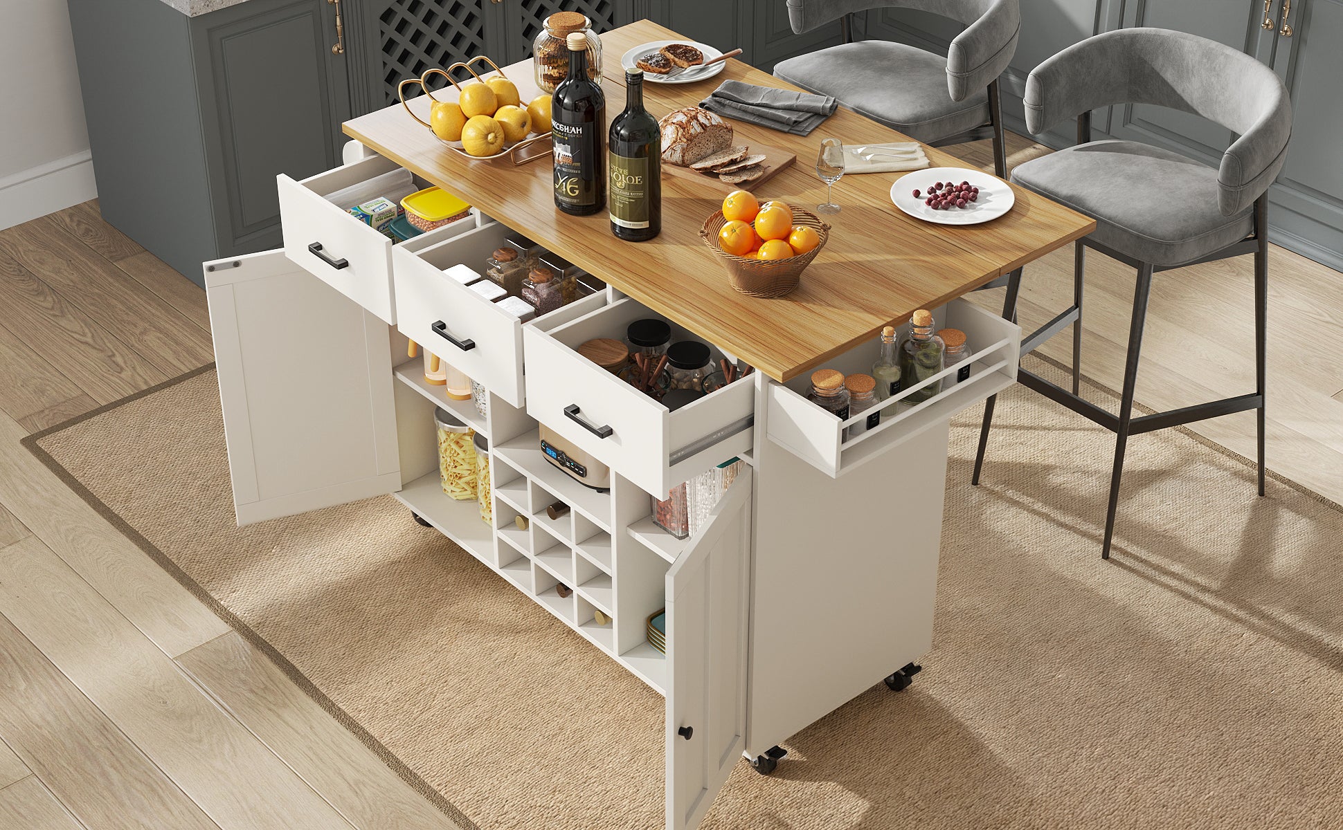 Dining Cart Removable Worktop Spice Rack Adjustable Storage - White - Image 10