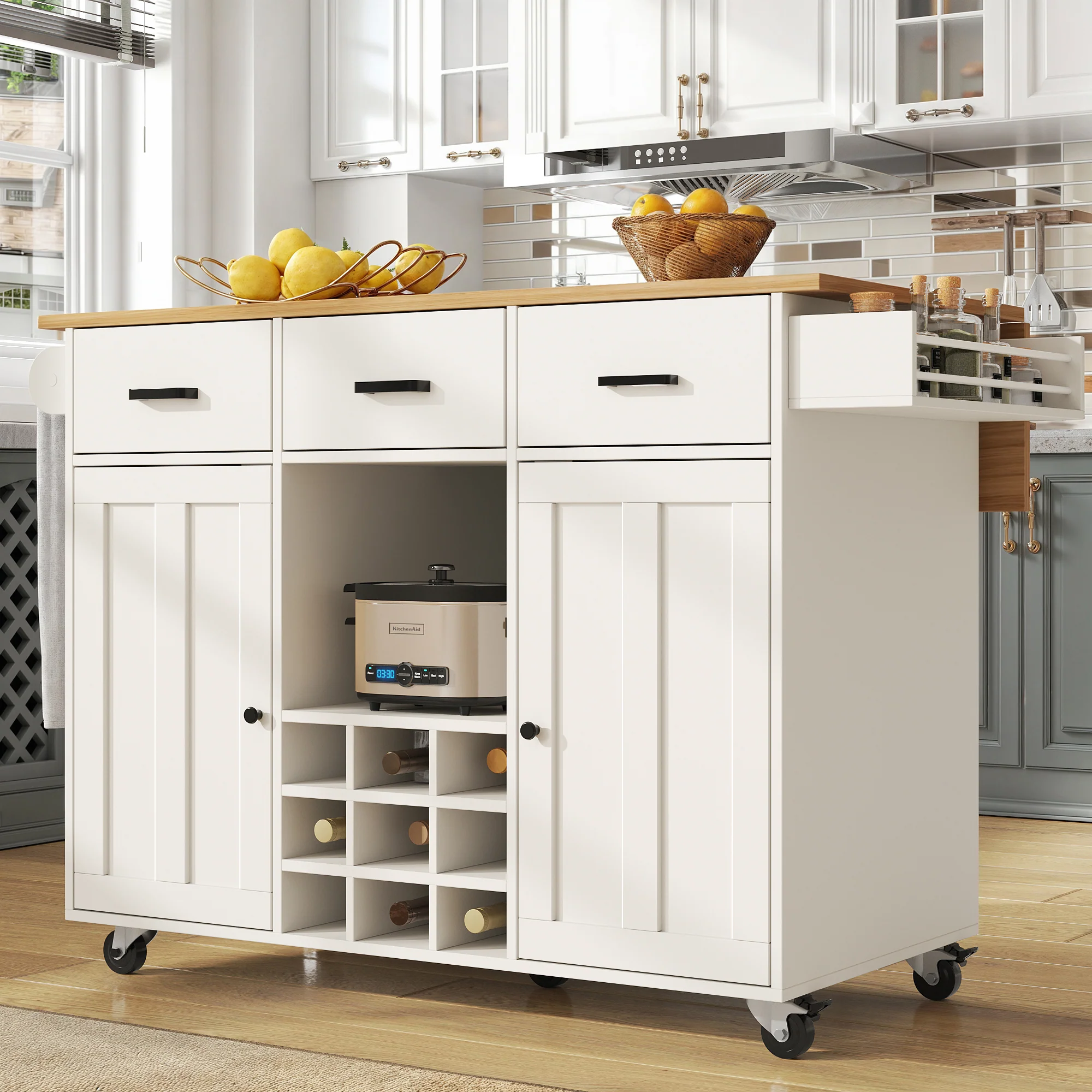 Dining Cart Removable Worktop Spice Rack Adjustable Storage - White - Image 2