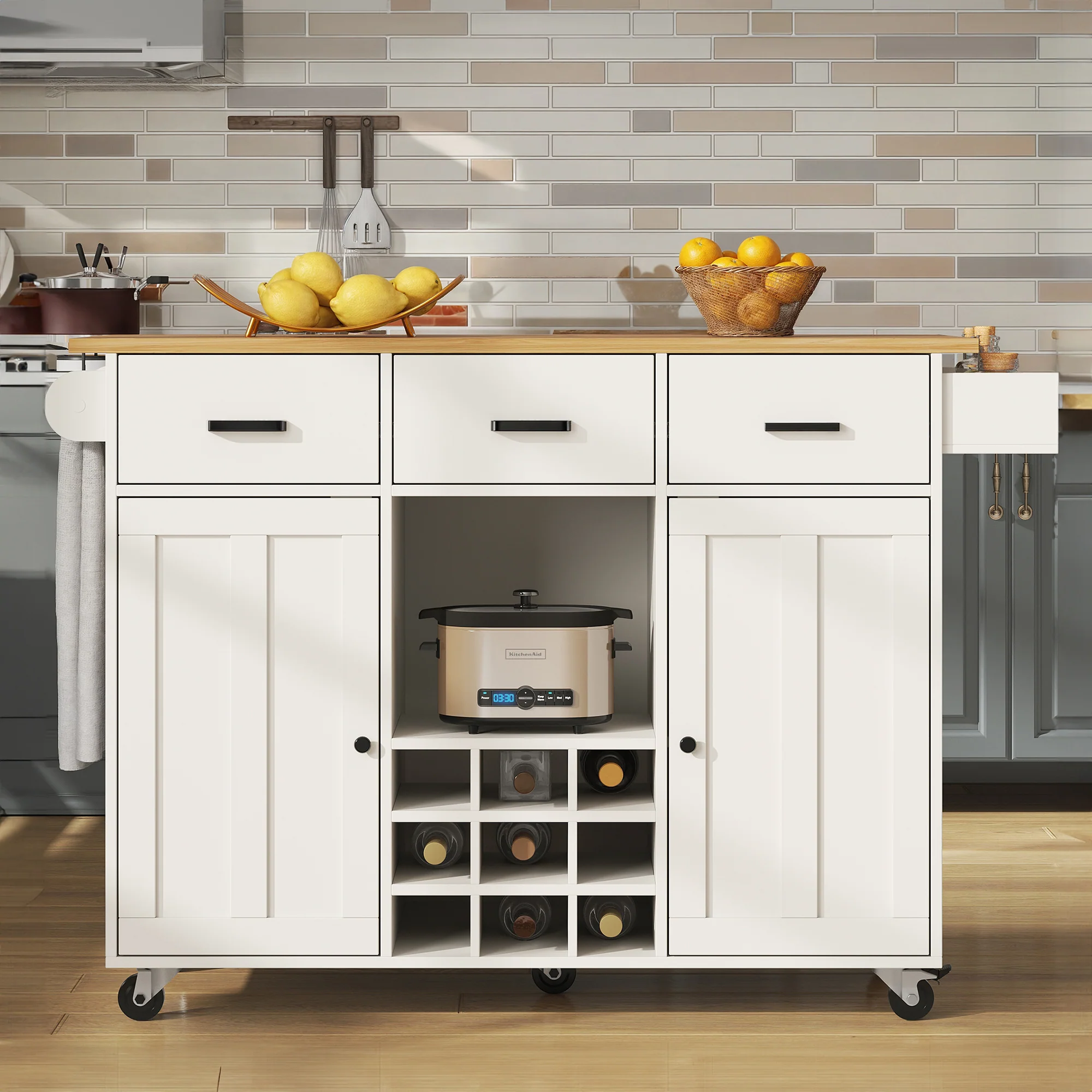 Dining Cart Removable Worktop Spice Rack Adjustable Storage - White - Image 3
