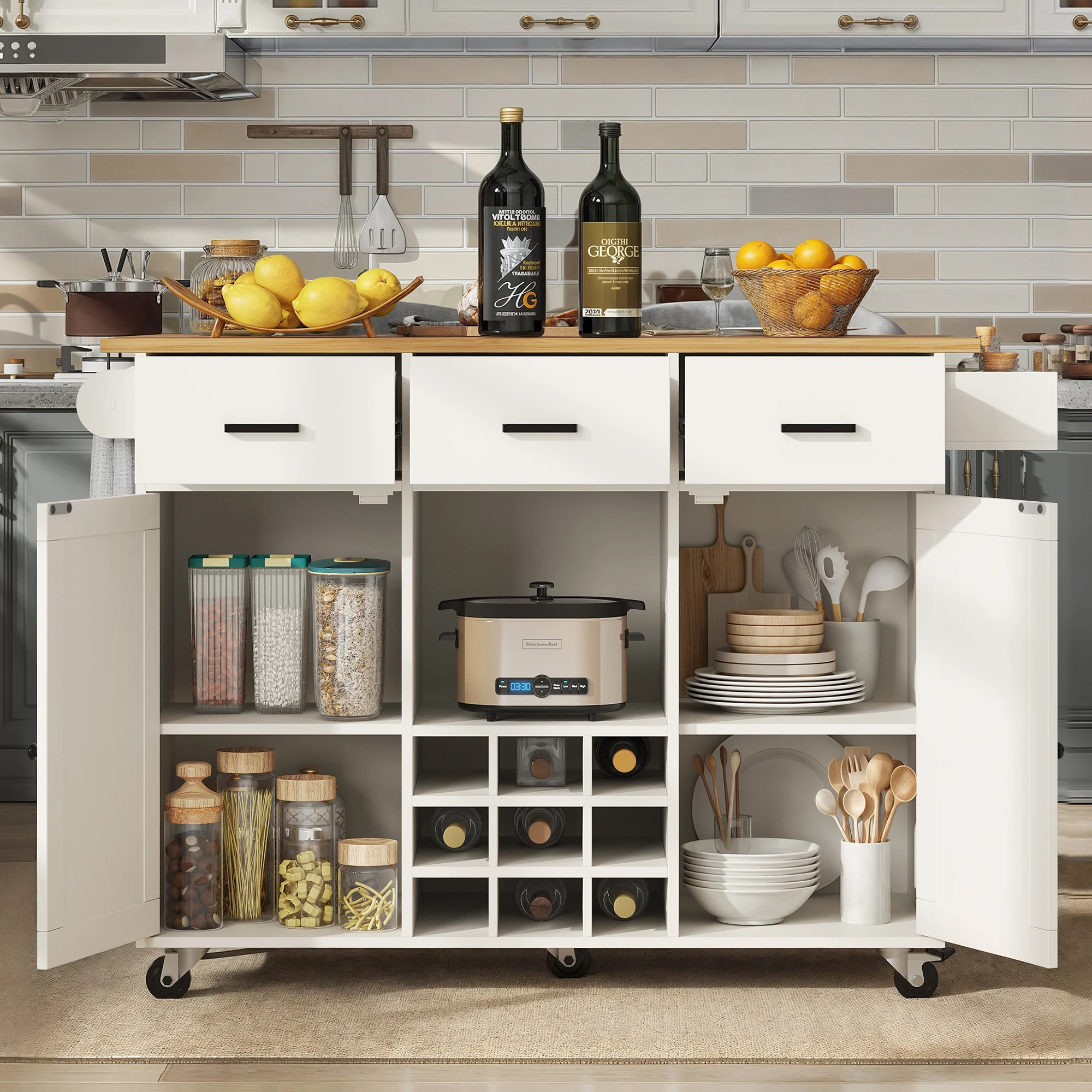 Dining Cart Removable Worktop Spice Rack Adjustable Storage - White - Image 4