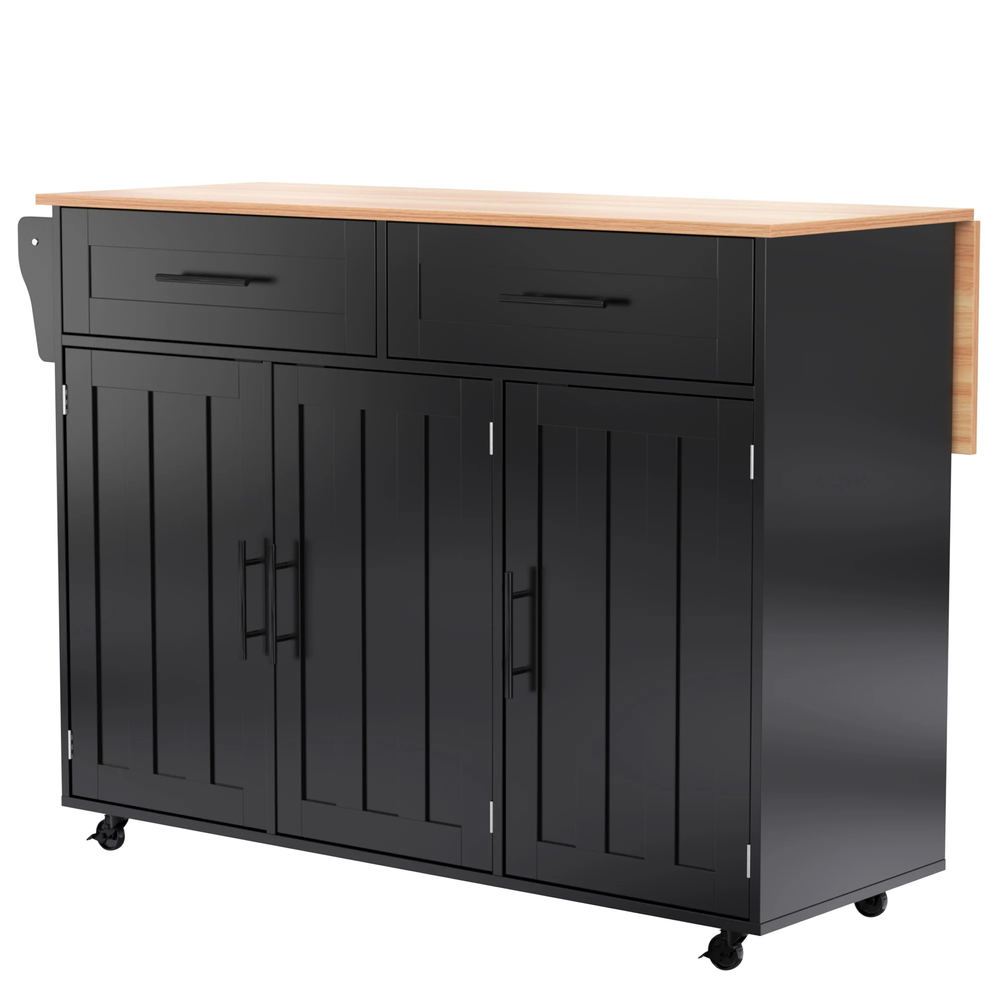 Dining Cart Sideboard 129cm Extendable Folding Top Storage Wheels - Black - Image 10