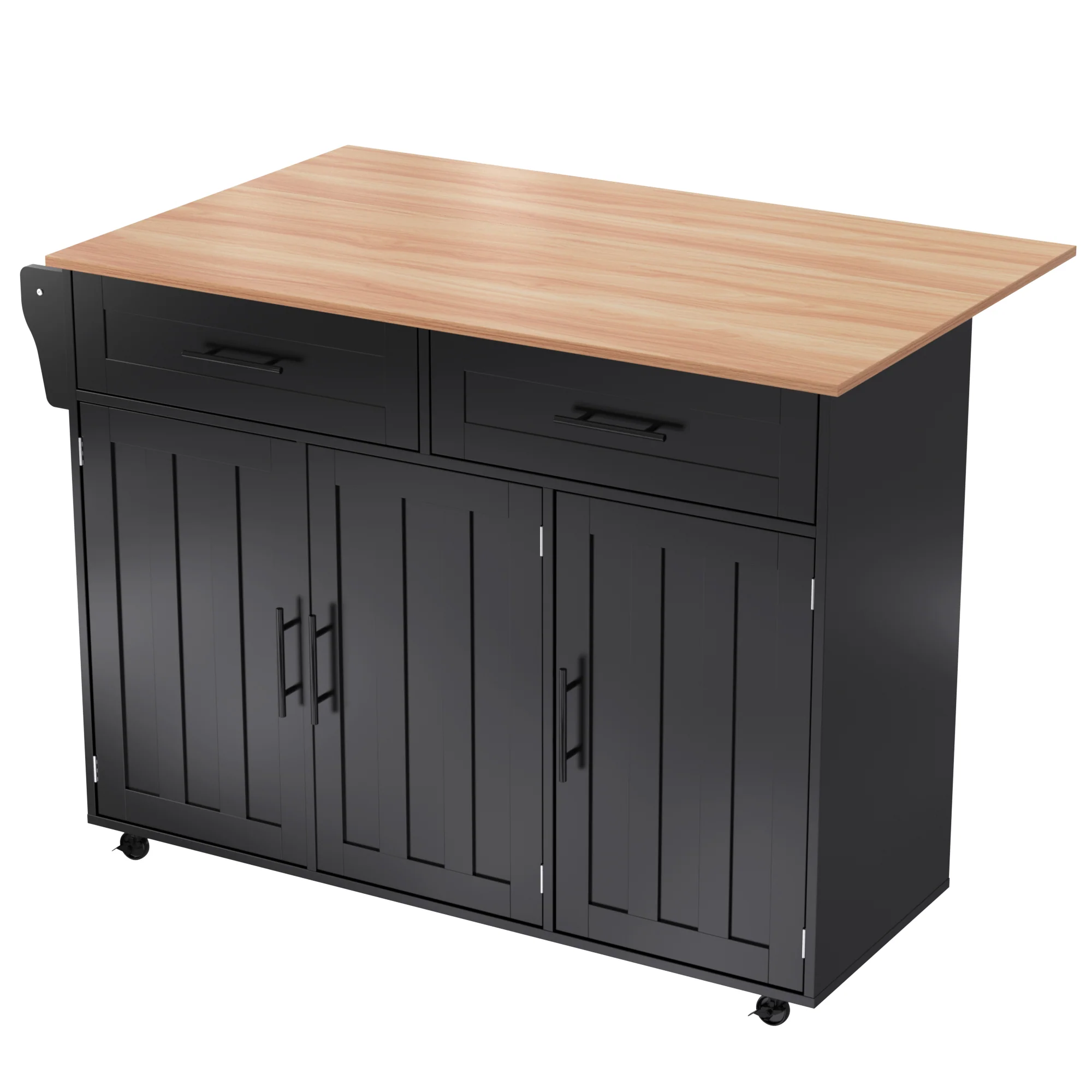 Dining Cart Sideboard 129cm Extendable Folding Top Storage Wheels - Black - Image 7