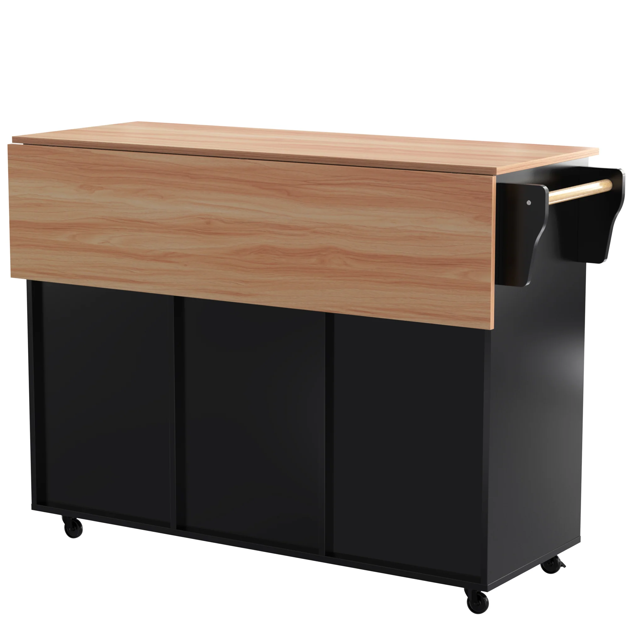 Dining Cart Sideboard 129cm Extendable Folding Top Storage Wheels - Black - Image 9