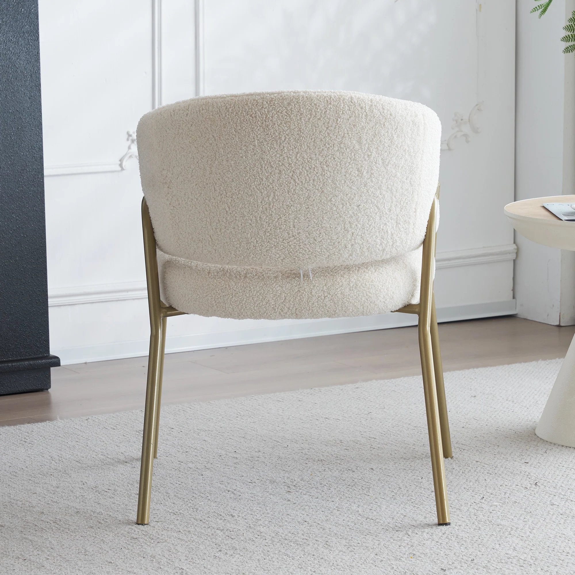 Dining Chair (4 pcs) Modern Lambskin Velvet with Golden Legs White/Gold Finish - Image 10