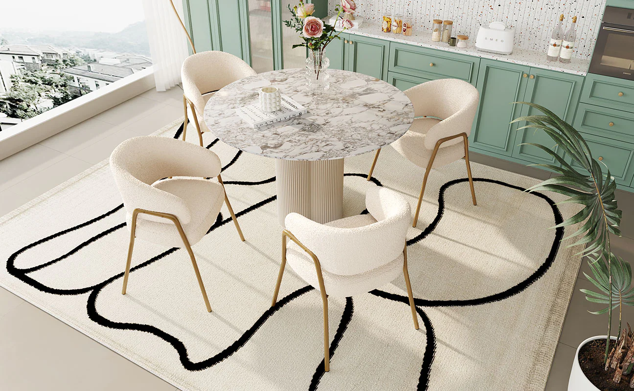 Dining Chair (4 pcs) Modern Lambskin Velvet with Golden Legs White/Gold Finish - Image 4