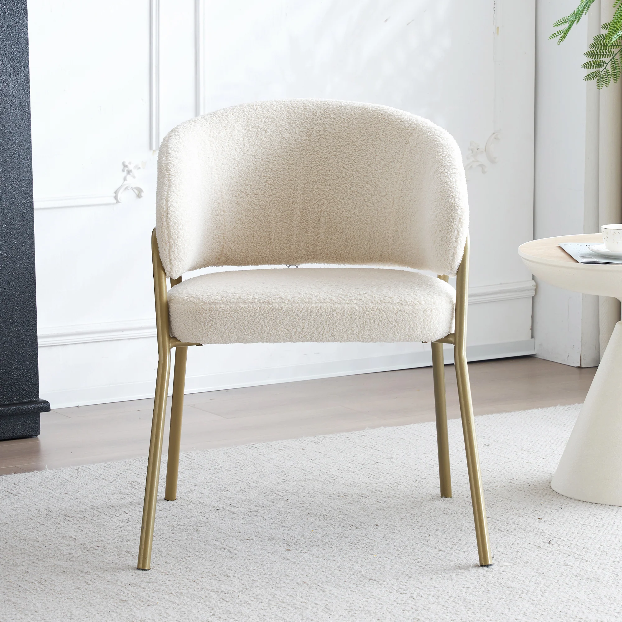 Dining Chair (4 pcs) Modern Lambskin Velvet with Golden Legs White/Gold Finish - Image 6