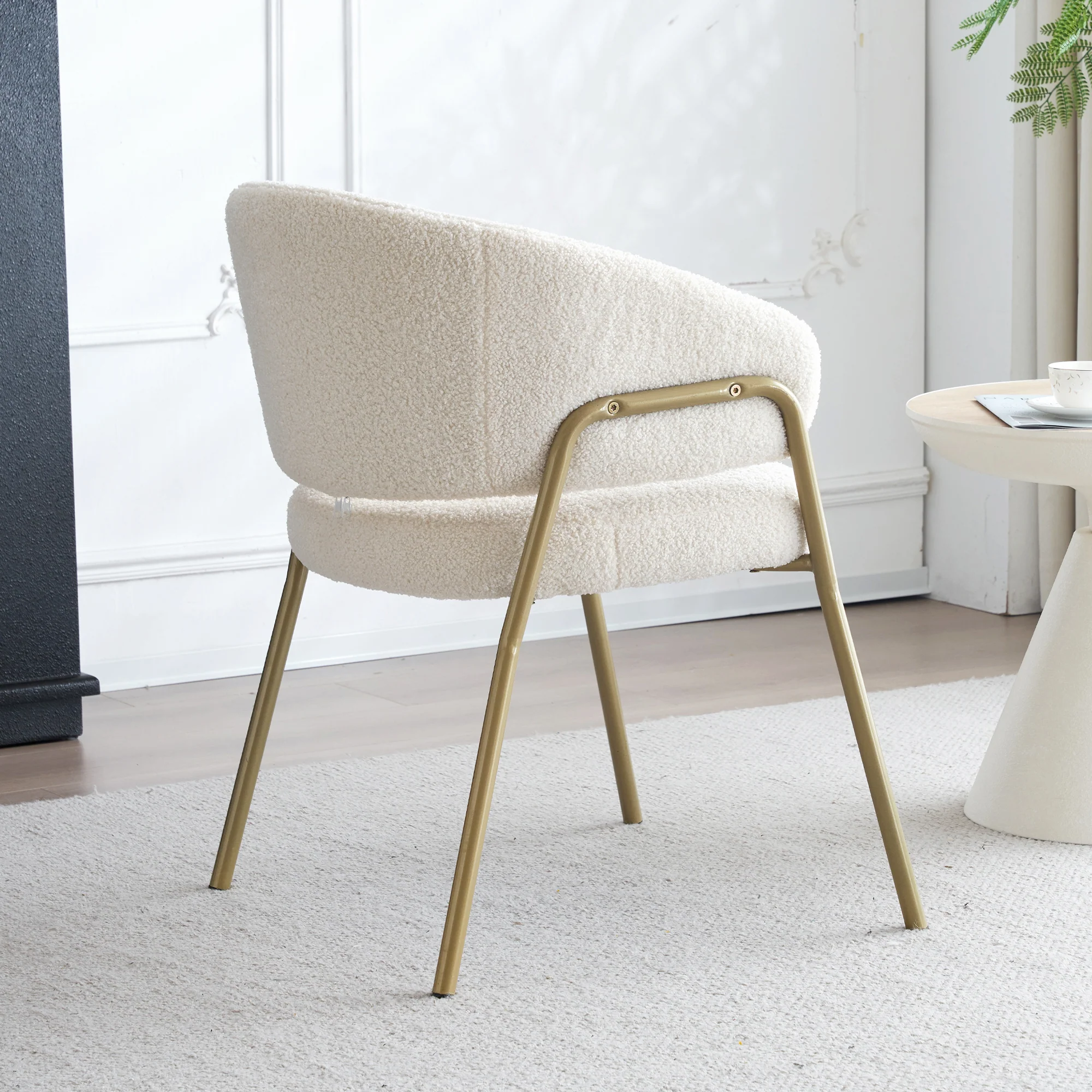 Dining Chair (4 pcs) Modern Lambskin Velvet with Golden Legs White/Gold Finish - Image 7