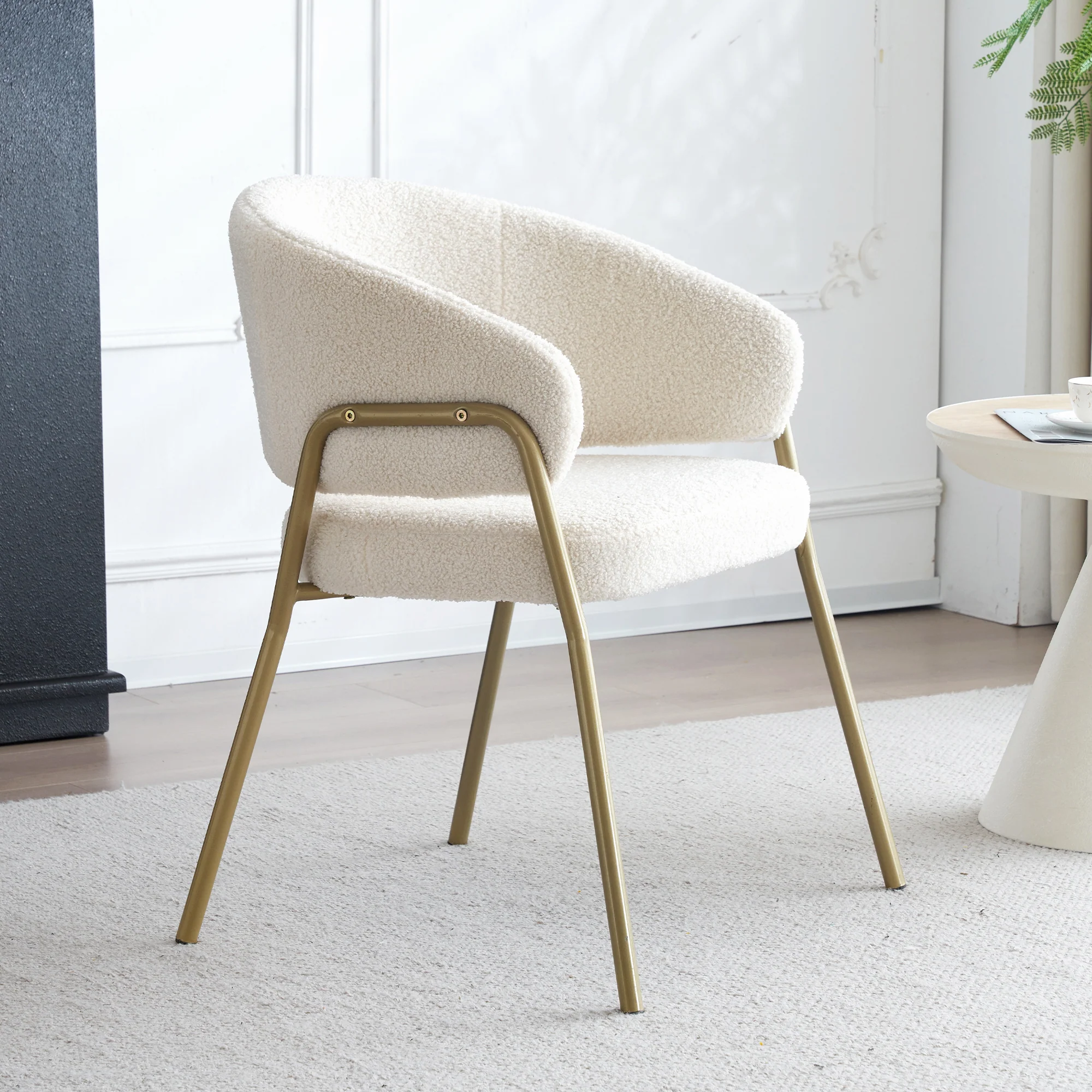 Dining Chair (4 pcs) Modern Lambskin Velvet with Golden Legs White/Gold Finish - Image 8
