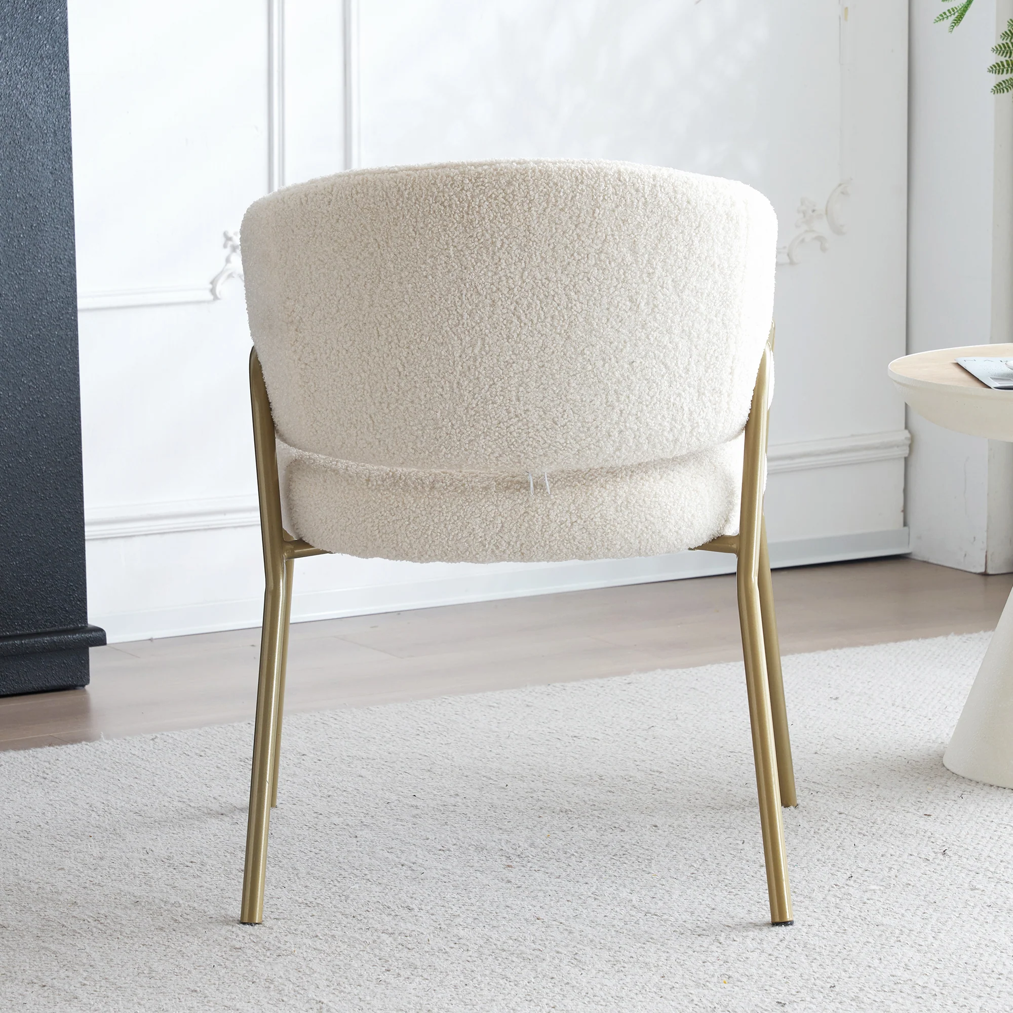Dining Chair (4 pcs) Modern Lambskin Velvet with Golden Legs White/Gold Finish - Image 9