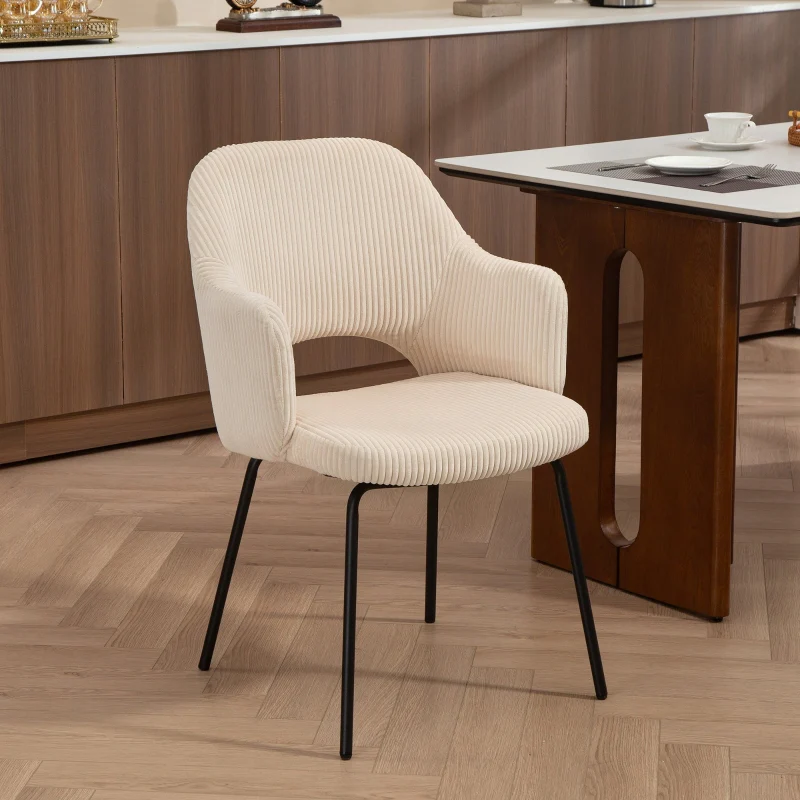 Dining Chair Corduroy Shell Metal Legs - Beige - Image 2