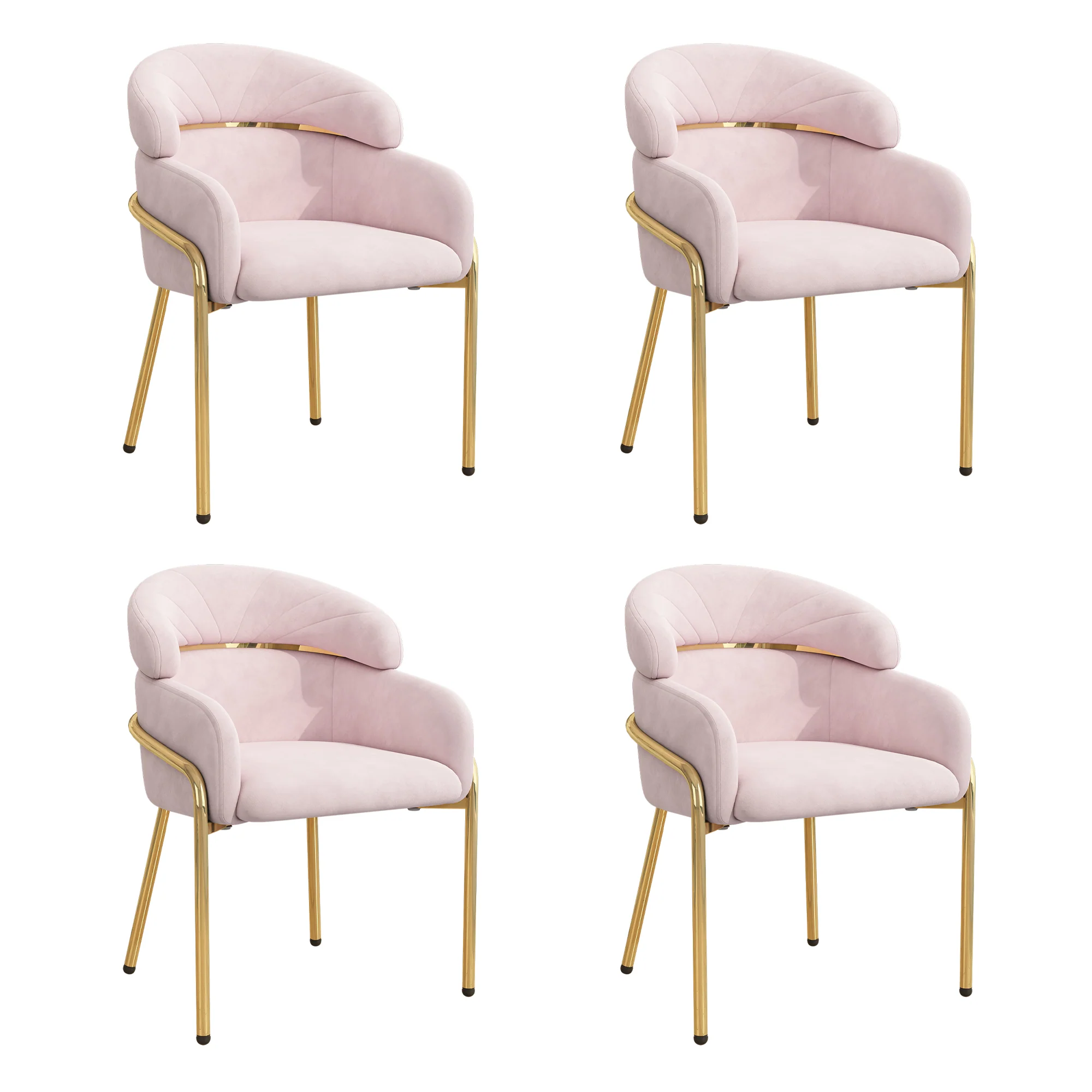 Dining Chair Light Luxury Leisure Metal Legs Velvet Pink - Image 6