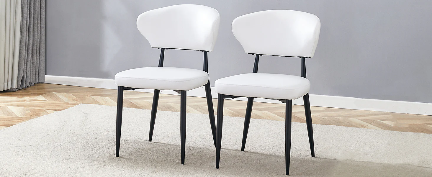 Dining Chair Minimalist Ergonomic Curved Back Set of 2 - White - Image 9
