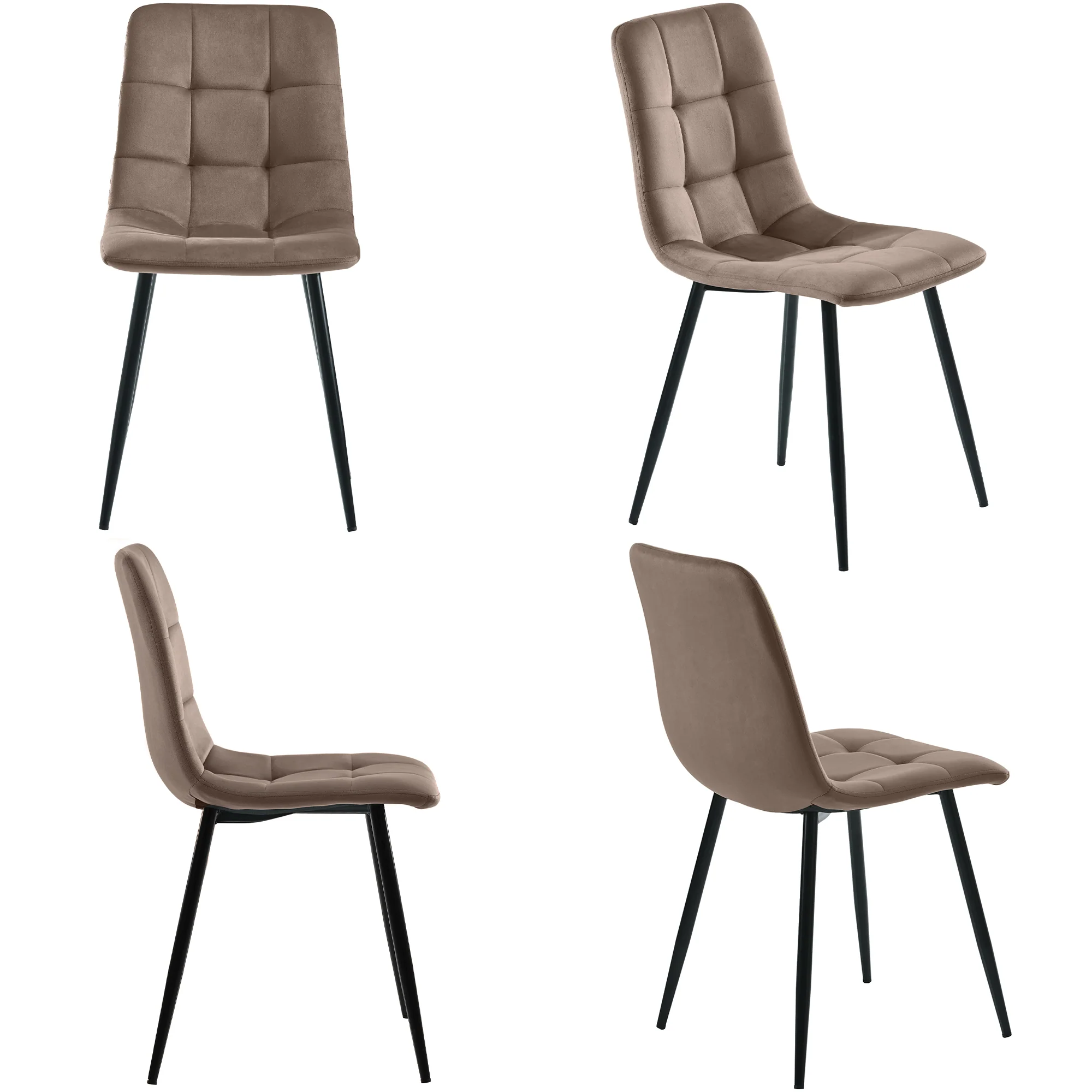 Dining Chair Set (4 Pcs) Upholstered Designer Velvet Metal Frame Brown - Image 2