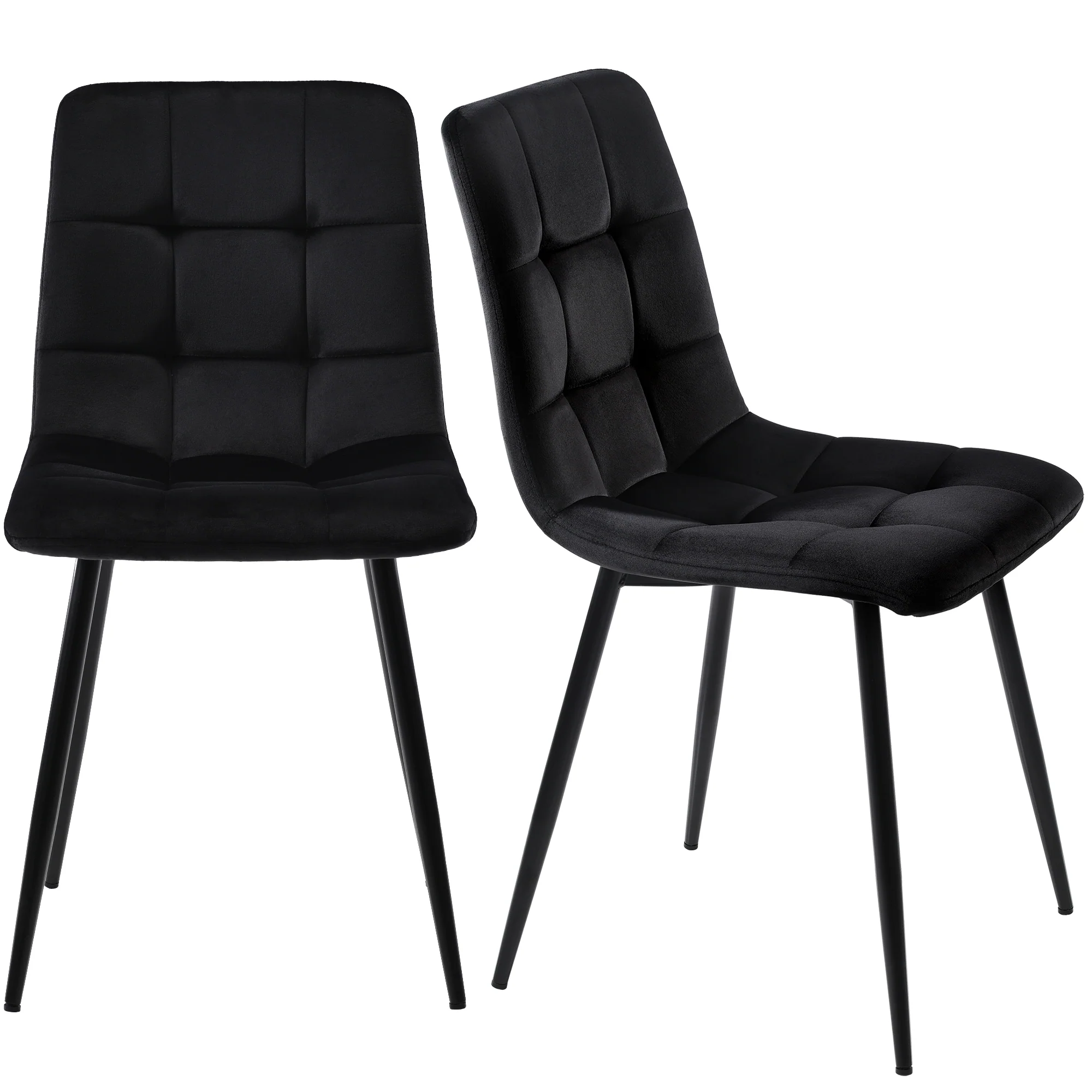 Dining Chair Set (4 pcs) Upholstered Designer Velvet Seat Metal Frame Black - Image 10