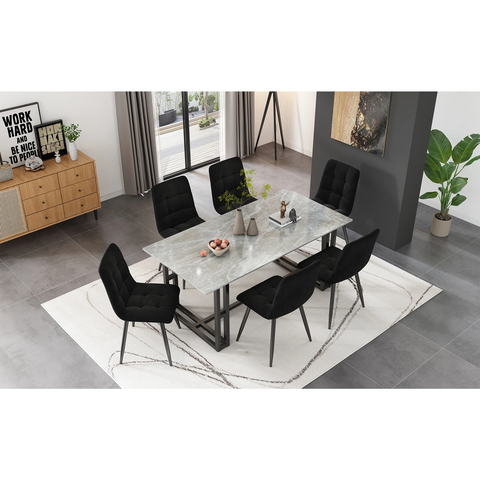 Dining Chair Set (4 pcs) Upholstered Designer Velvet Seat Metal Frame Black - Image 2