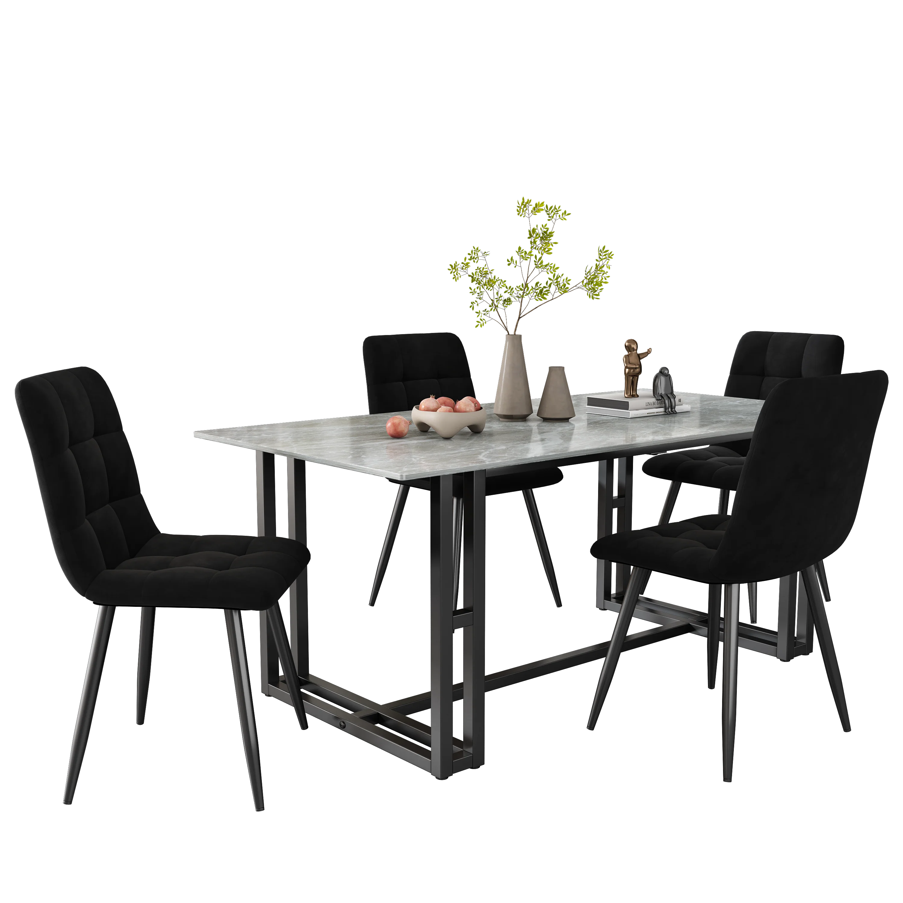 Dining Chair Set (4 pcs) Upholstered Designer Velvet Seat Metal Frame Black - Image 4