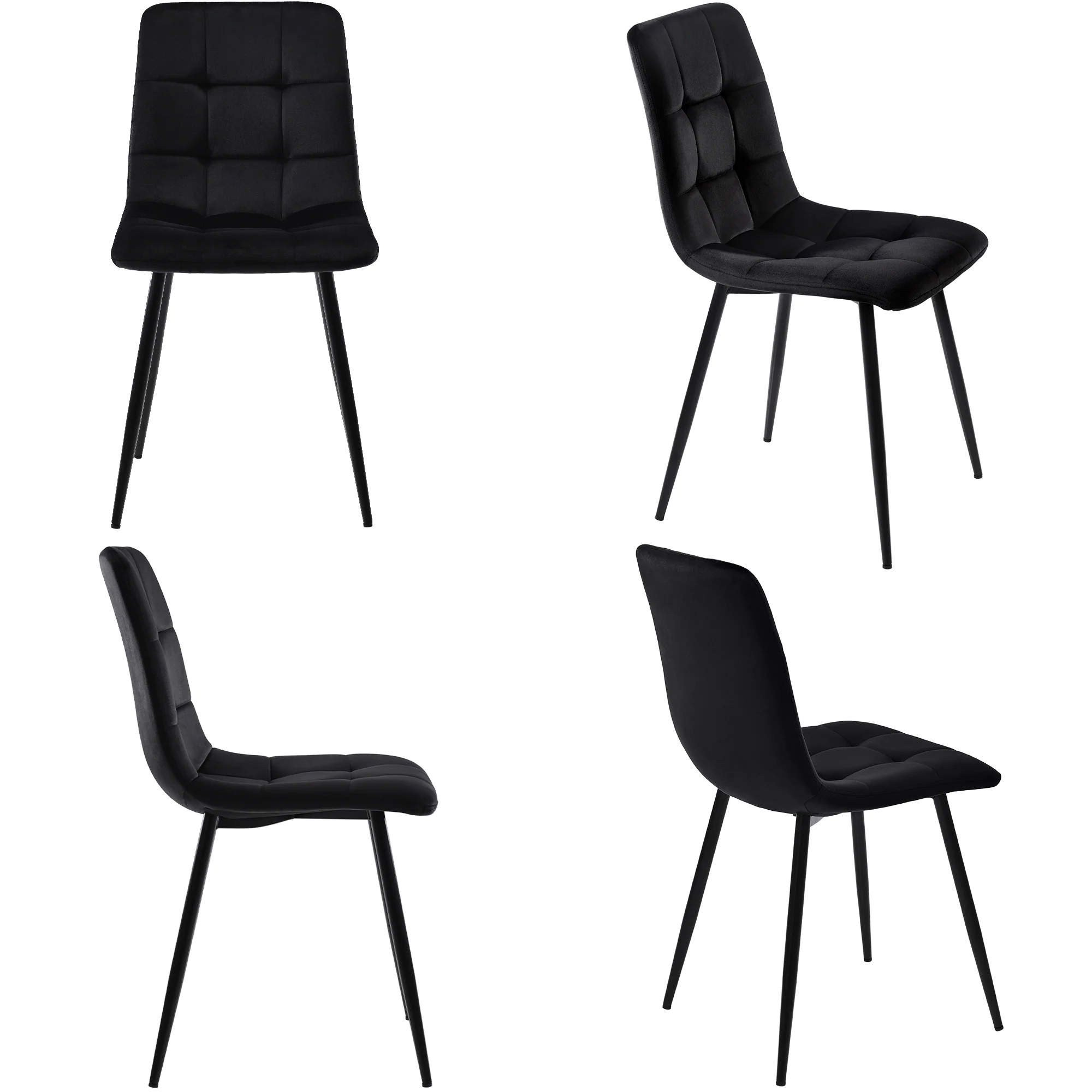 Dining Chair Set (4 pcs) Upholstered Designer Velvet Seat Metal Frame Black - Image 8