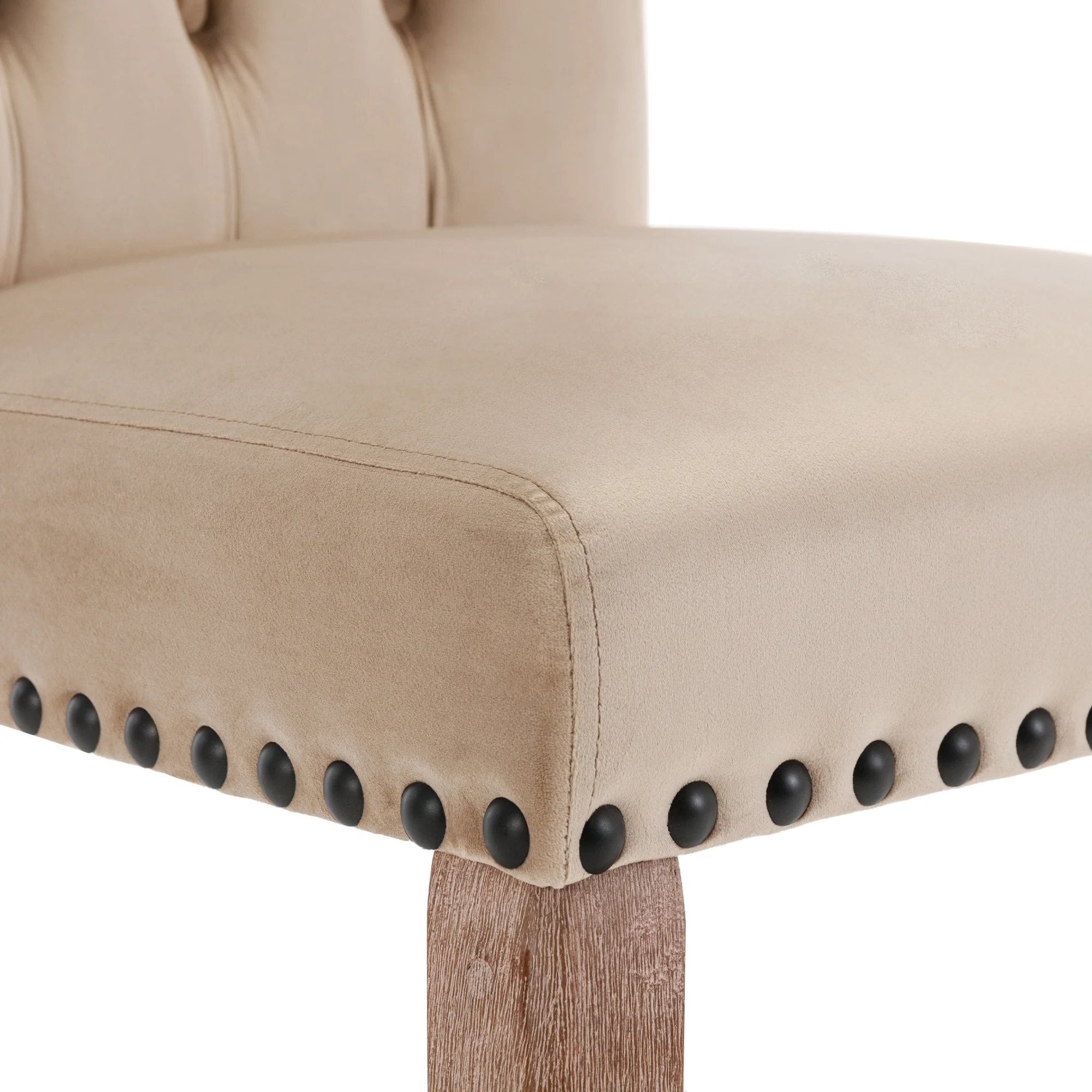 Dining Chair Set (4 Pcs) Upholstered Door Knocker Back Nailhead Trim, Light Camel Velvet - Image 10