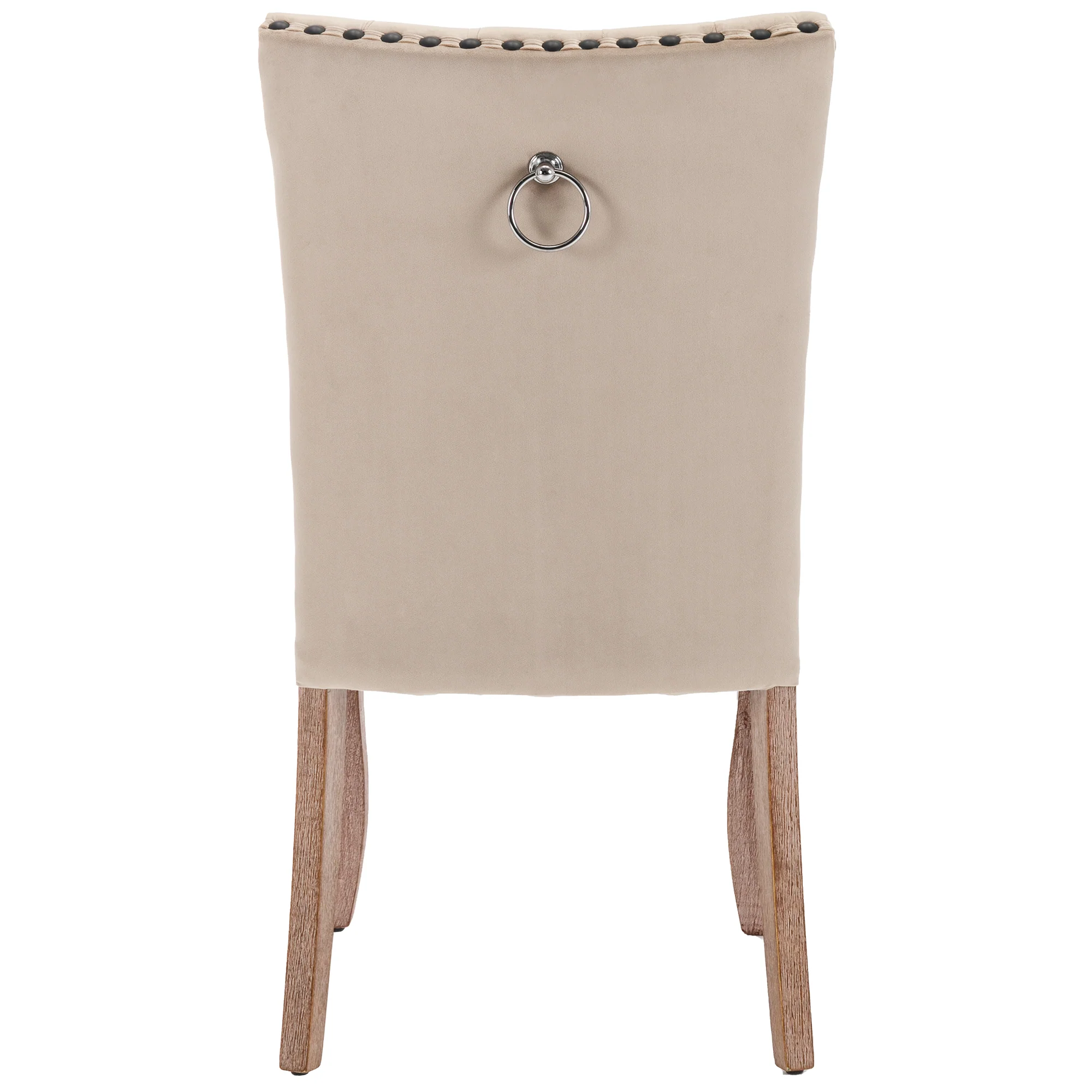 Dining Chair Set (4 Pcs) Upholstered Door Knocker Back Nailhead Trim, Light Camel Velvet - Image 9