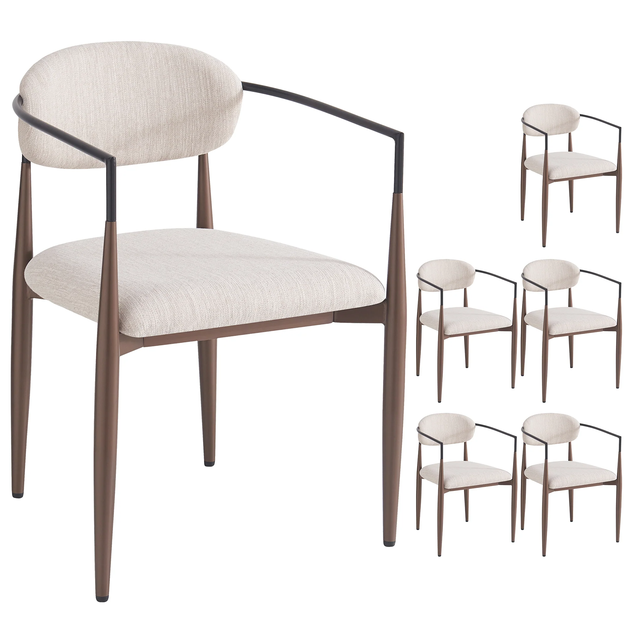 Dining Chair Set (6 Pcs) Modern Luxury Ergonomic Adjustable Legs - Linen Fabric - Image 2