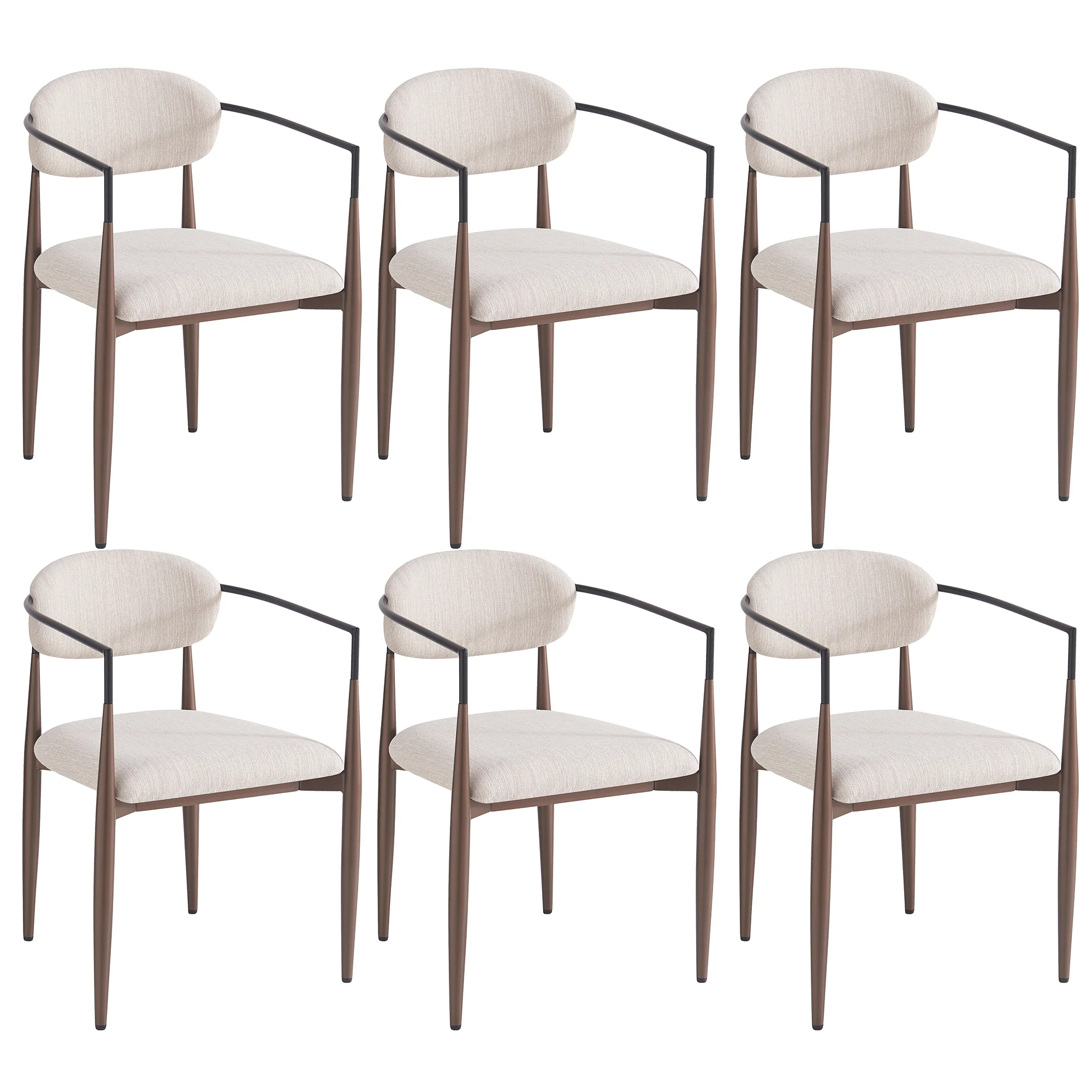 Dining Chair Set (6 Pcs) Modern Luxury Ergonomic Adjustable Legs - Linen Fabric - Image 3